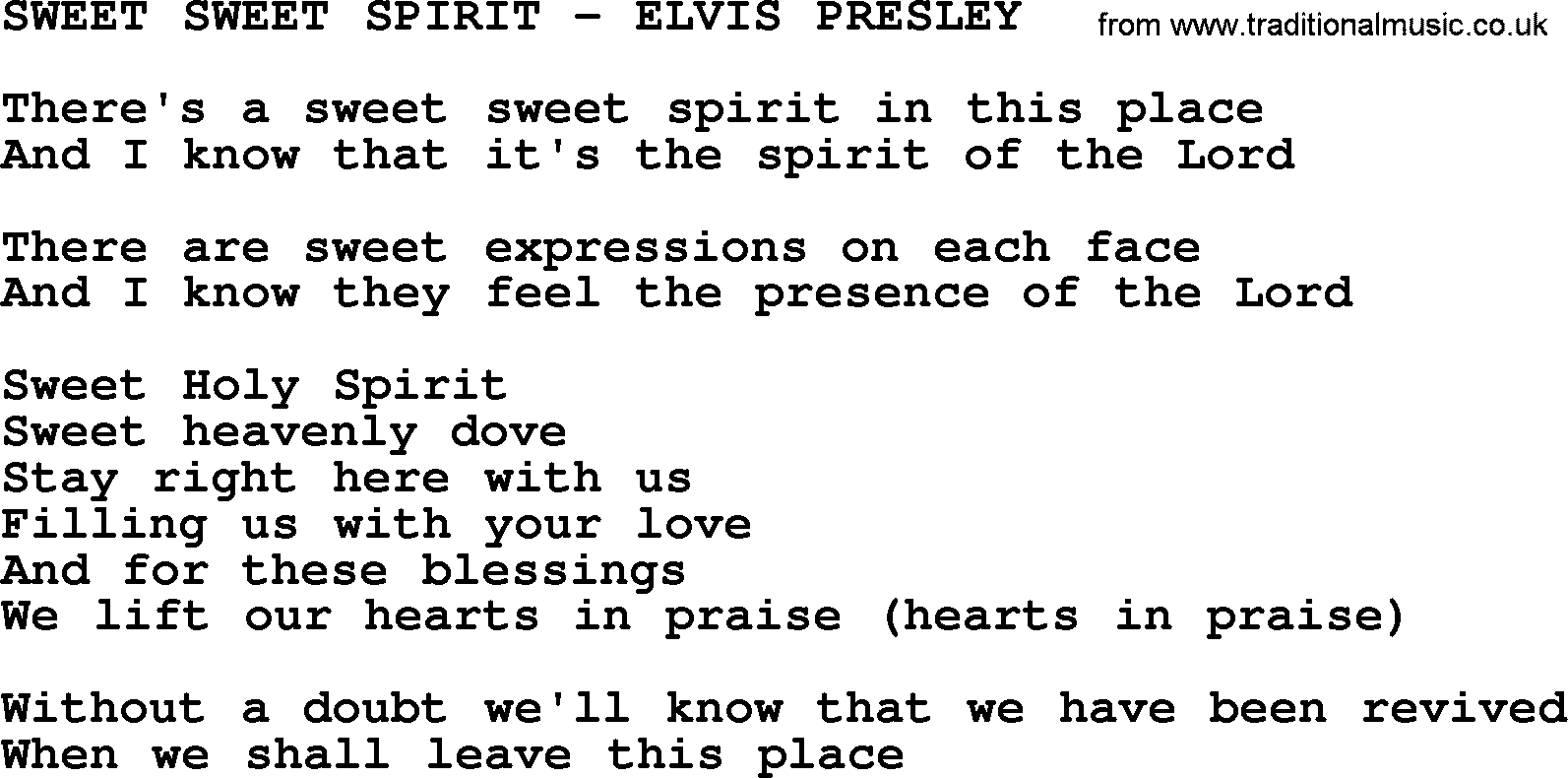 Elvis Presley song: Sweet Sweet Spirit-Elvis Presley-.txt lyrics and chords