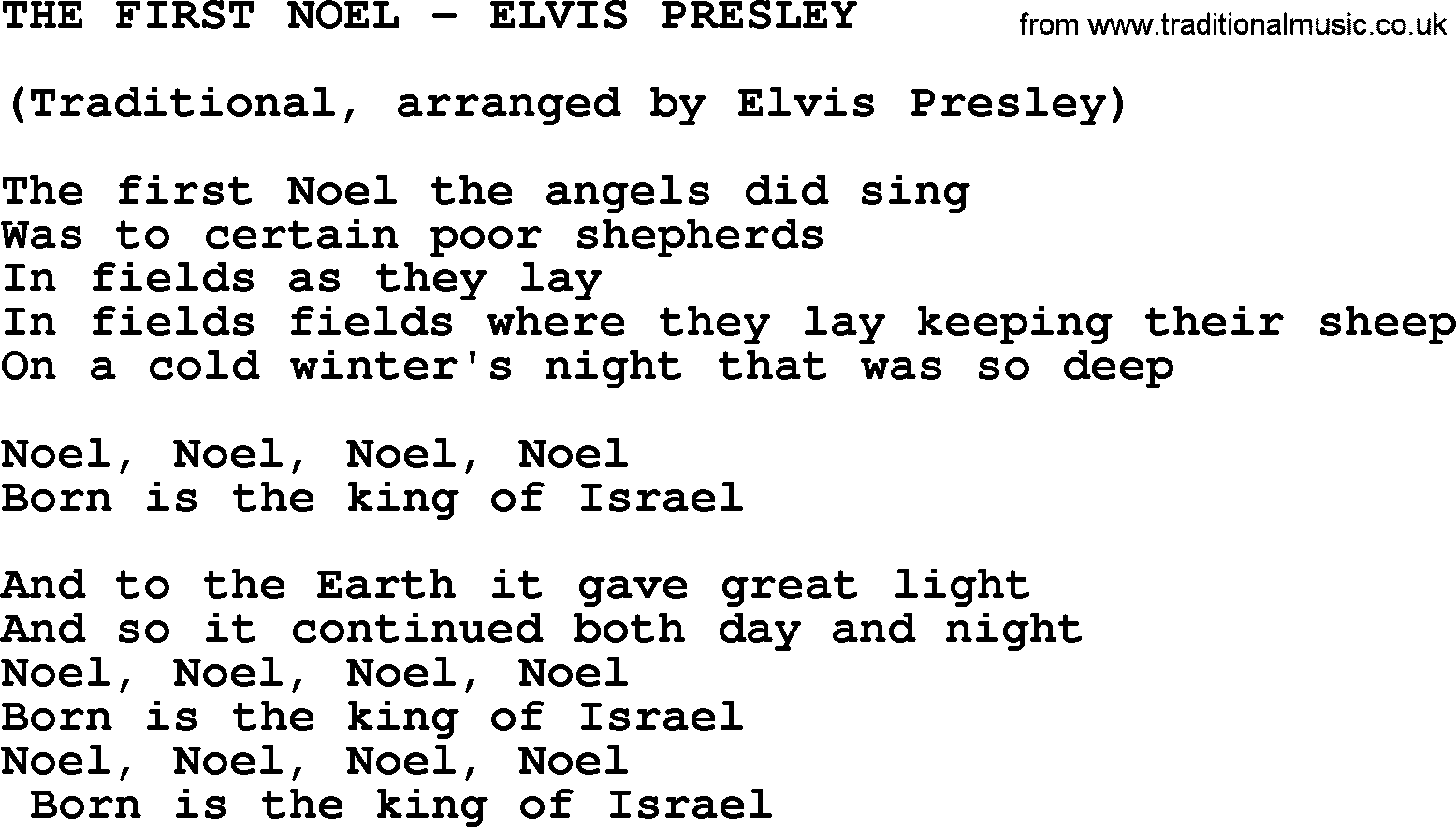 Elvis Presley song: The First Noel-Elvis Presley-.txt lyrics and chords