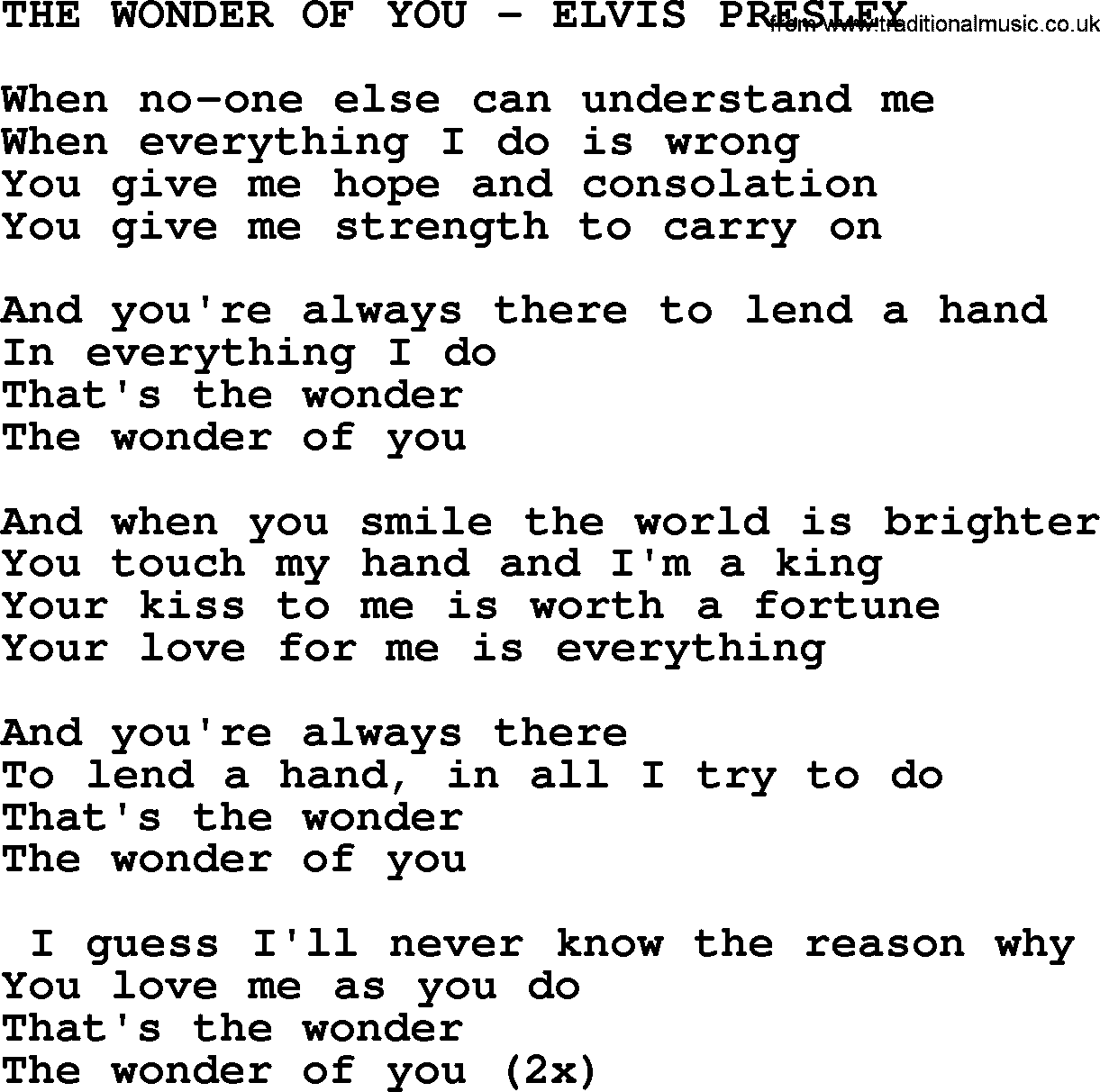 Elvis Presley song: The Wonder Of You-Elvis Presley-.txt lyrics and chords