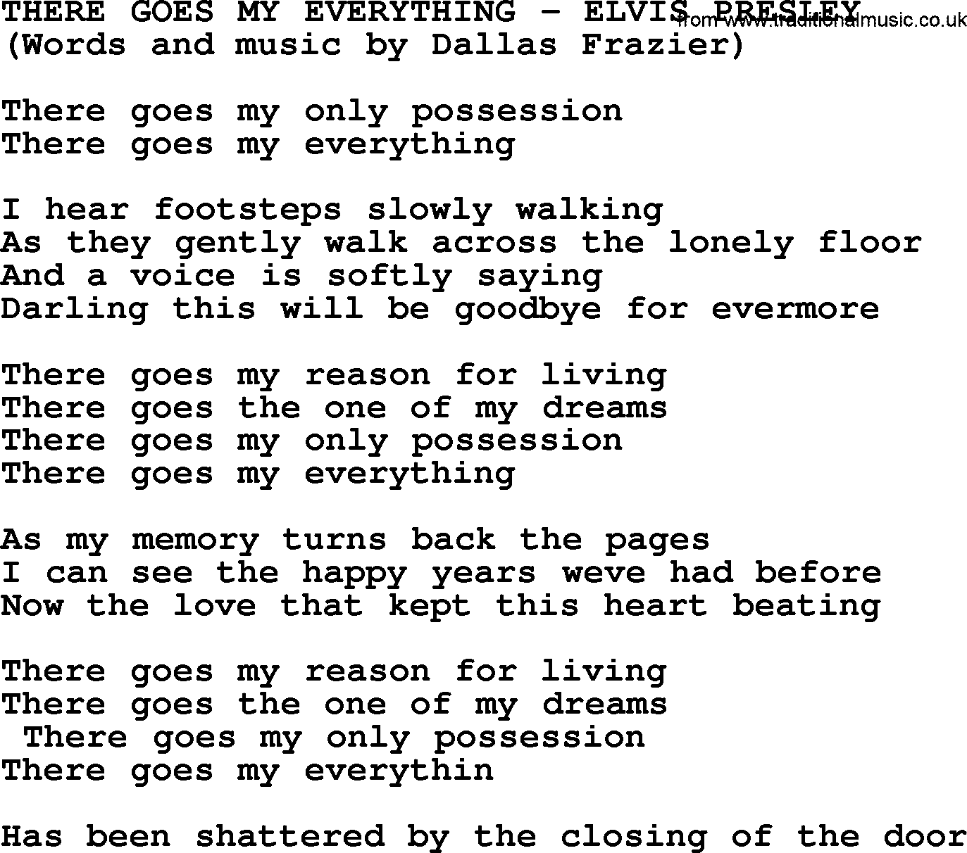 Elvis Presley song: There Goes My Everything lyrics