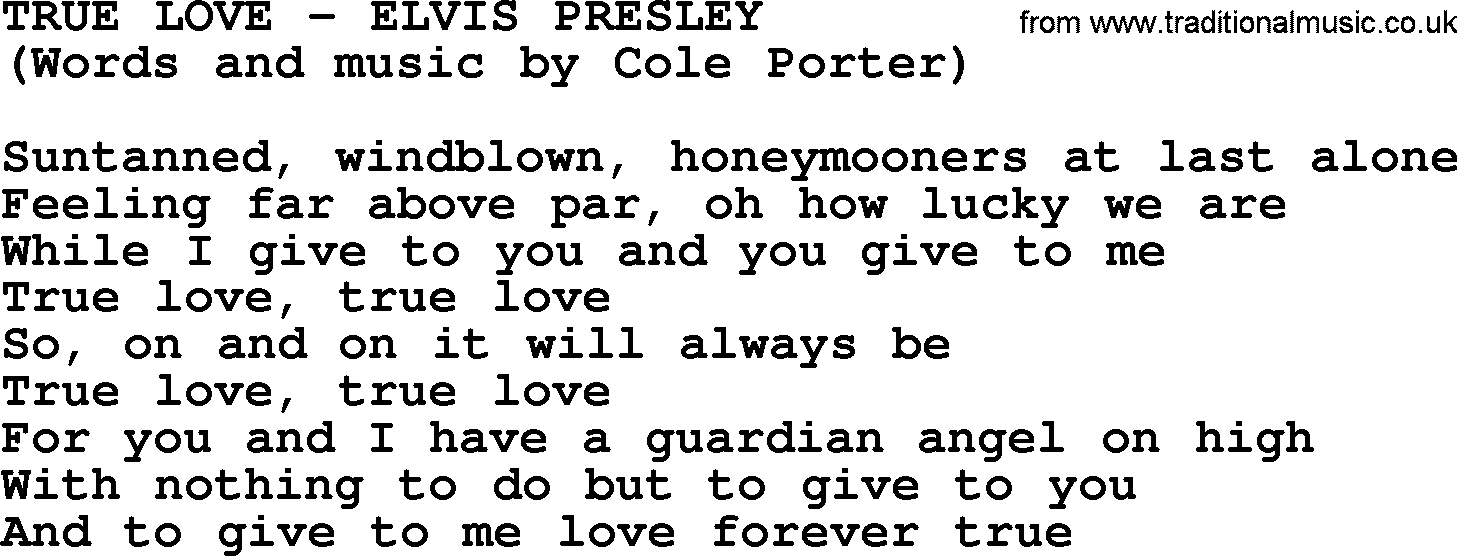 Elvis Presley song: True Love lyrics