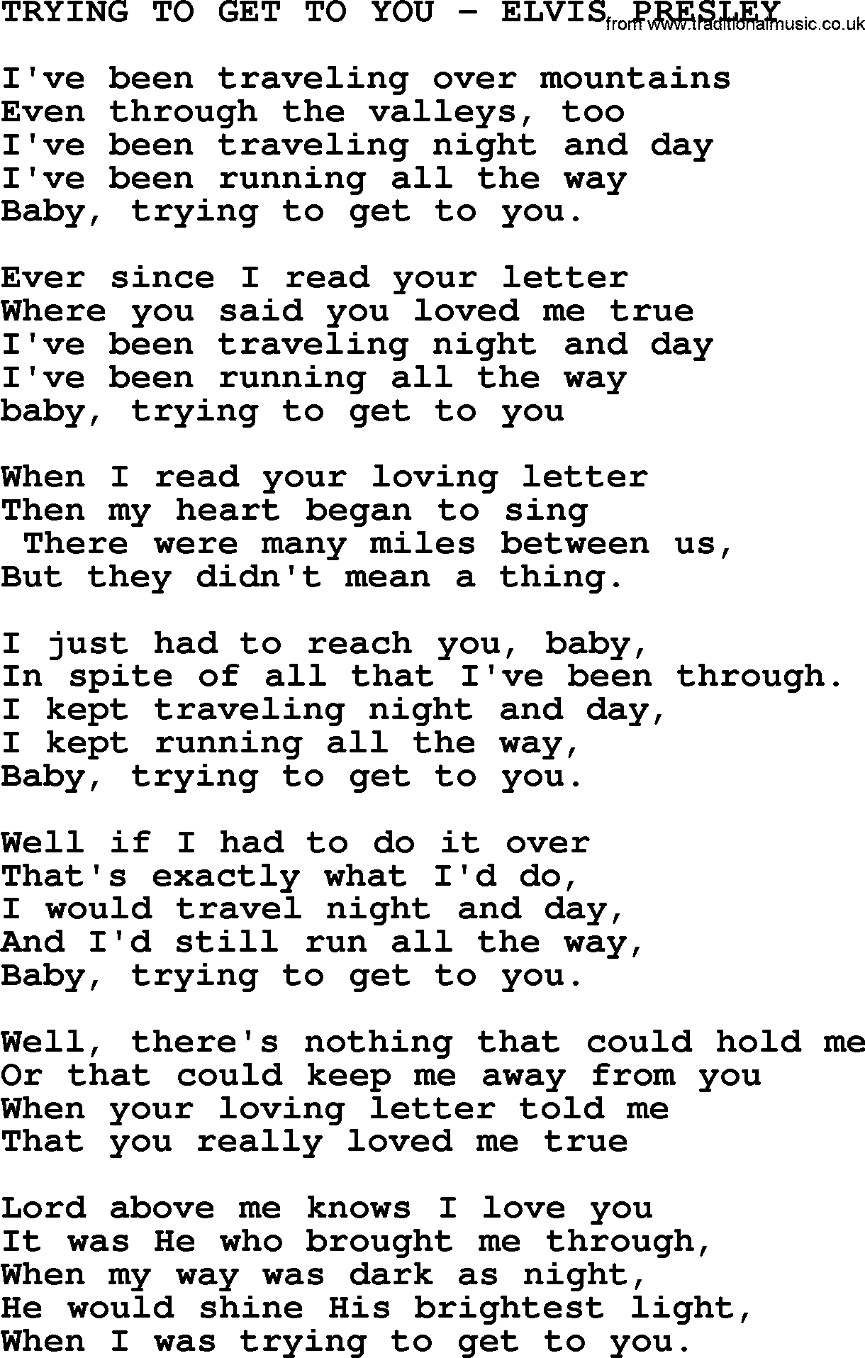 Elvis Presley song: Trying To Get To You-Elvis Presley-.txt lyrics and chords