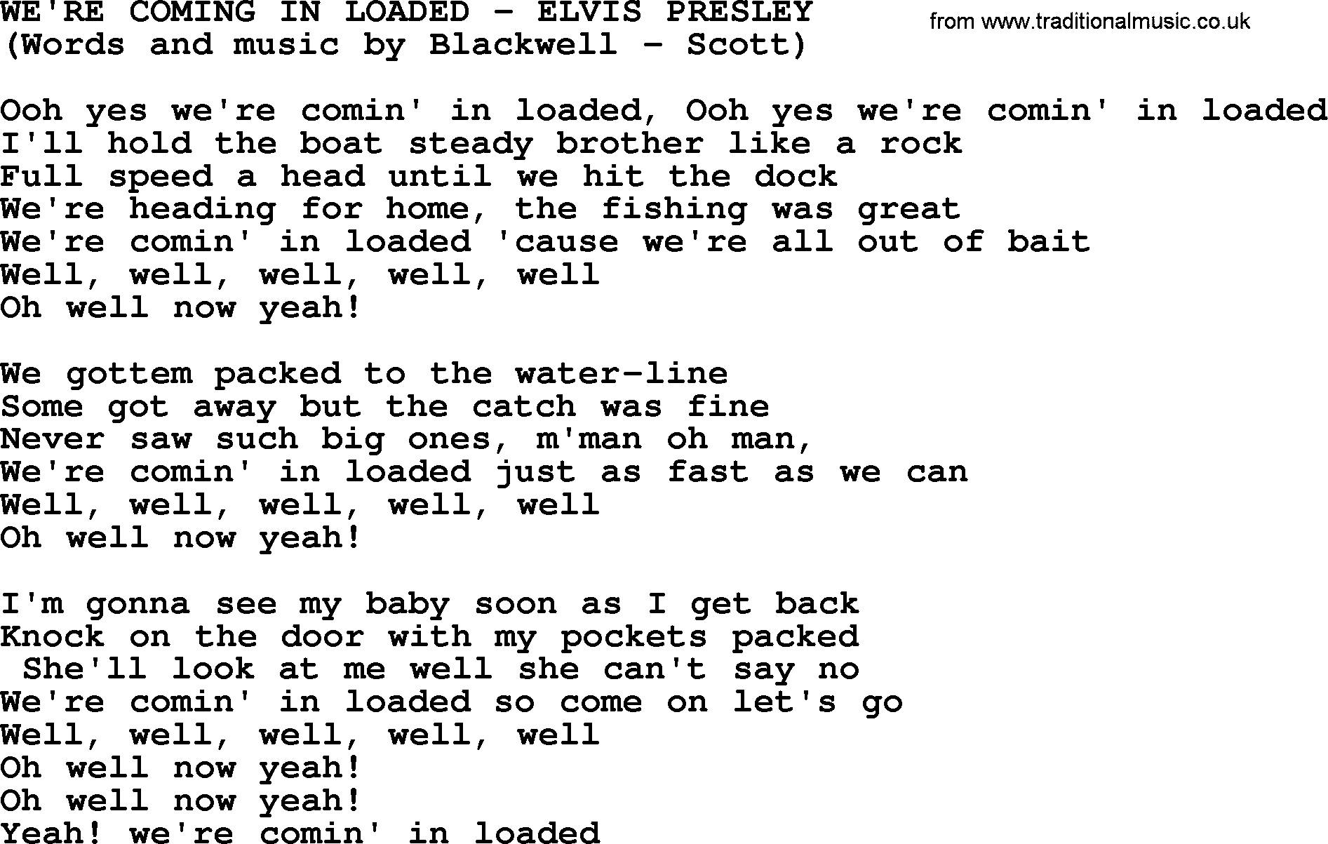 Elvis Presley song: We're Coming In Loaded lyrics