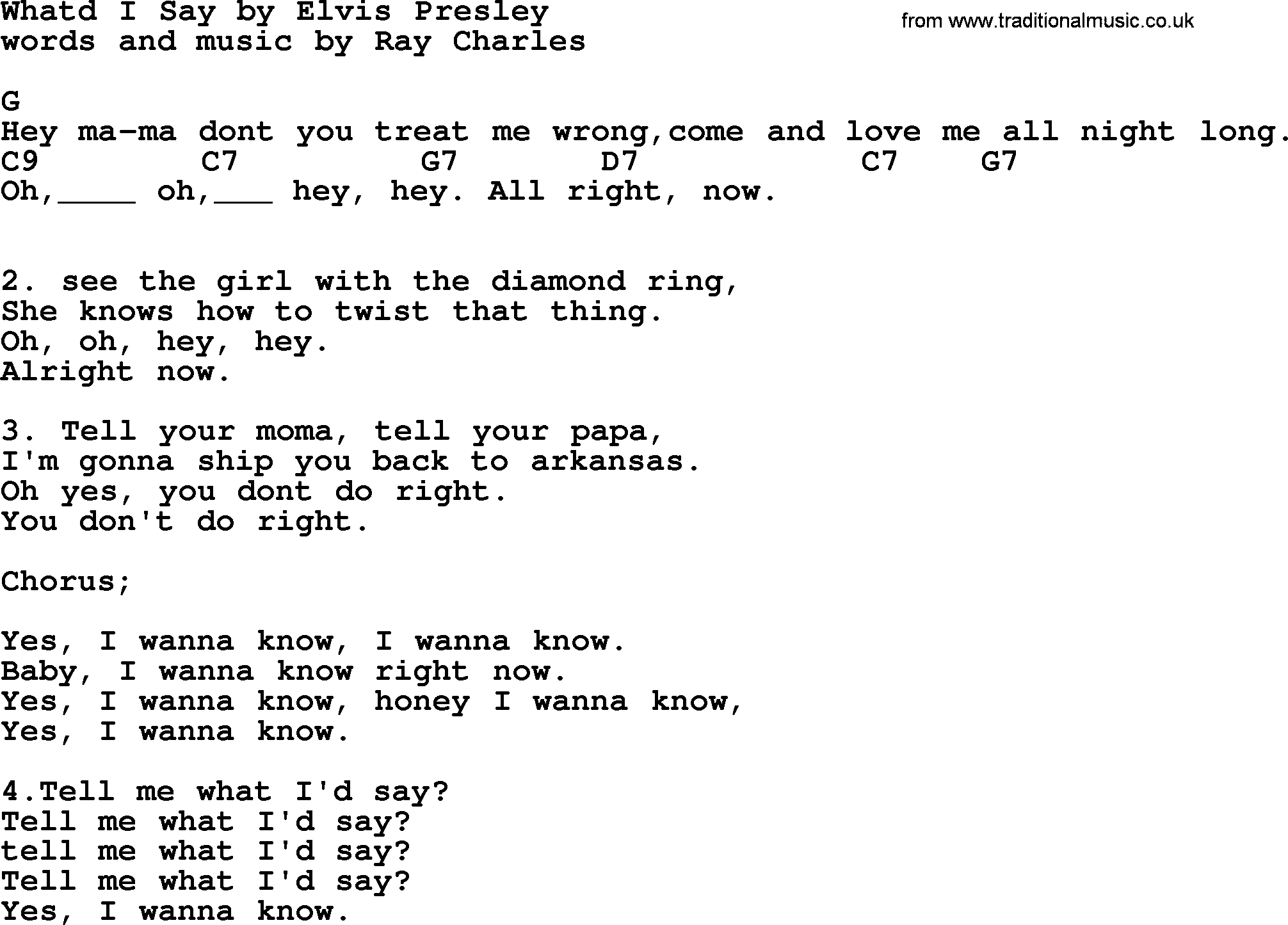 Elvis Presley song: Whatd I Say, lyrics and chords