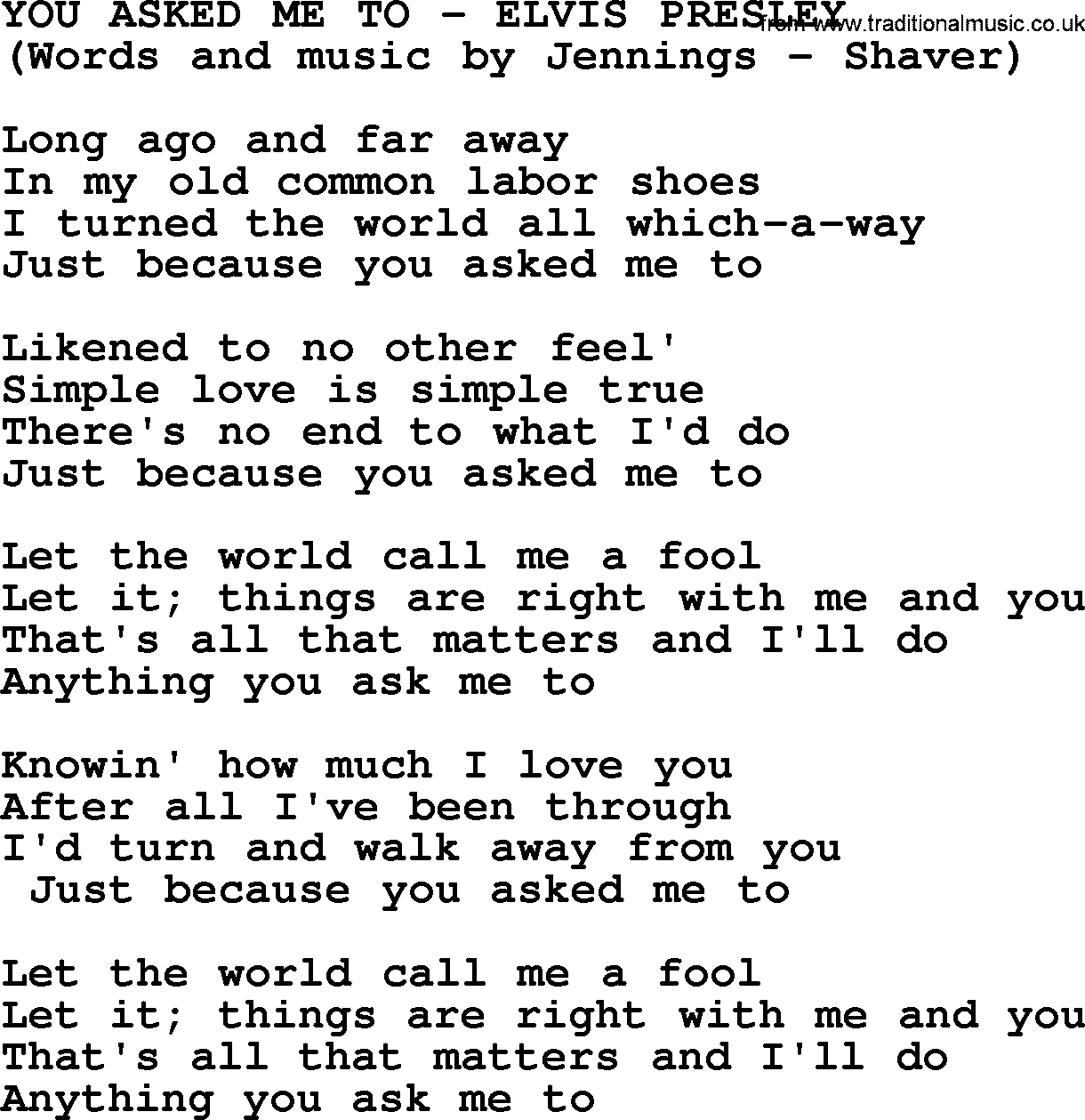Elvis Presley song: You Asked Me To lyrics