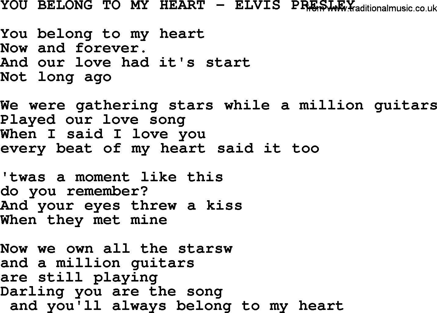 Elvis Presley song: You Belong To My Heart-Elvis Presley-.txt lyrics and chords