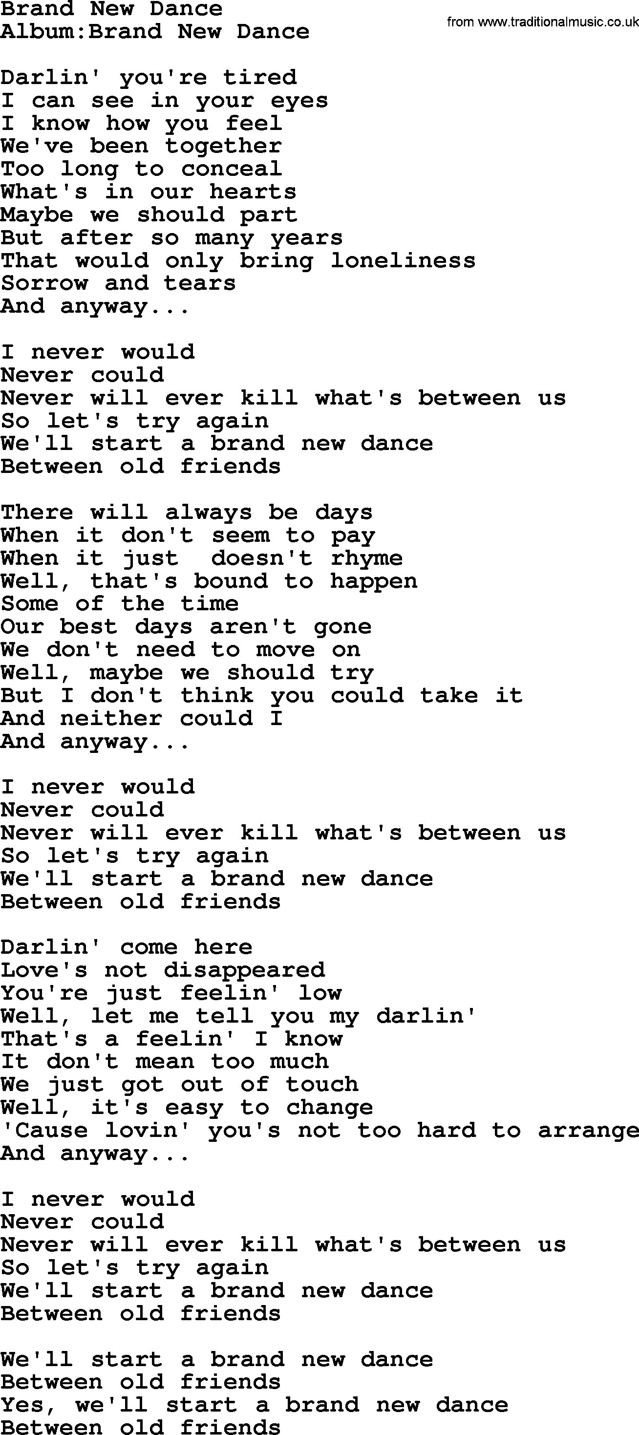 Emmylou Harris song: Brand New Dance lyrics