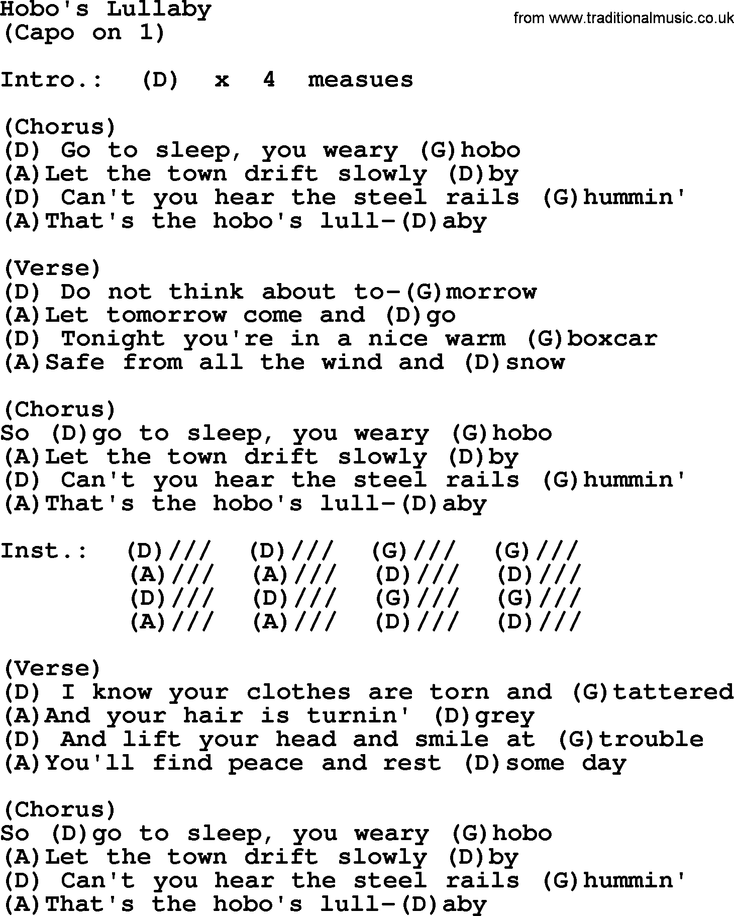 Emmylou Harris song: Hobo's Lullaby lyrics and chords