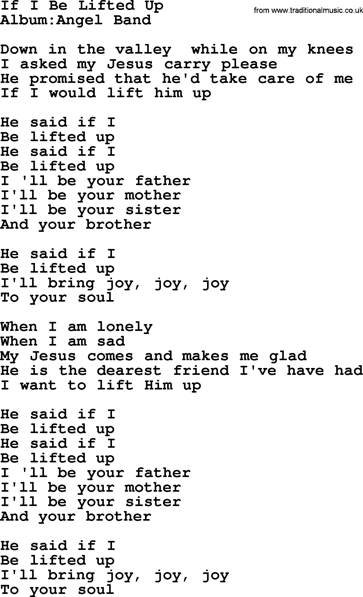 Emmylou Harris song: If I Be Lifted Up lyrics