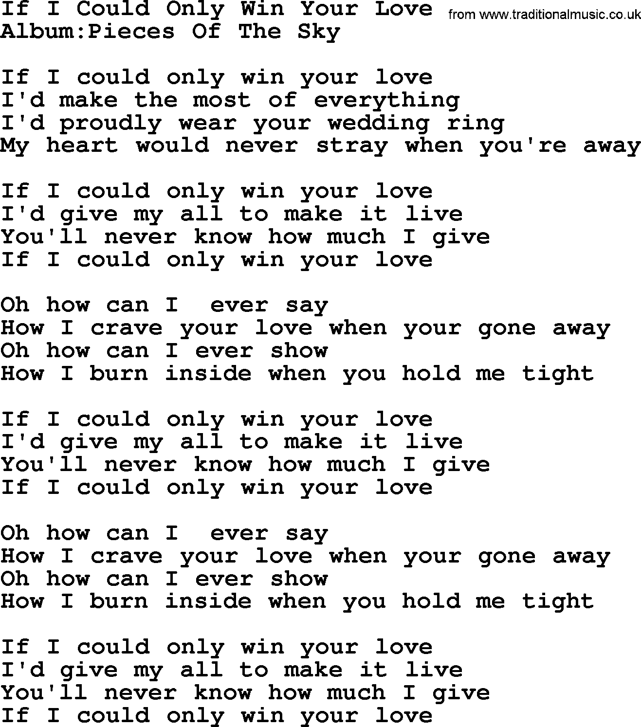 Emmylou Harris song: If I Could Only Win Your Love lyrics