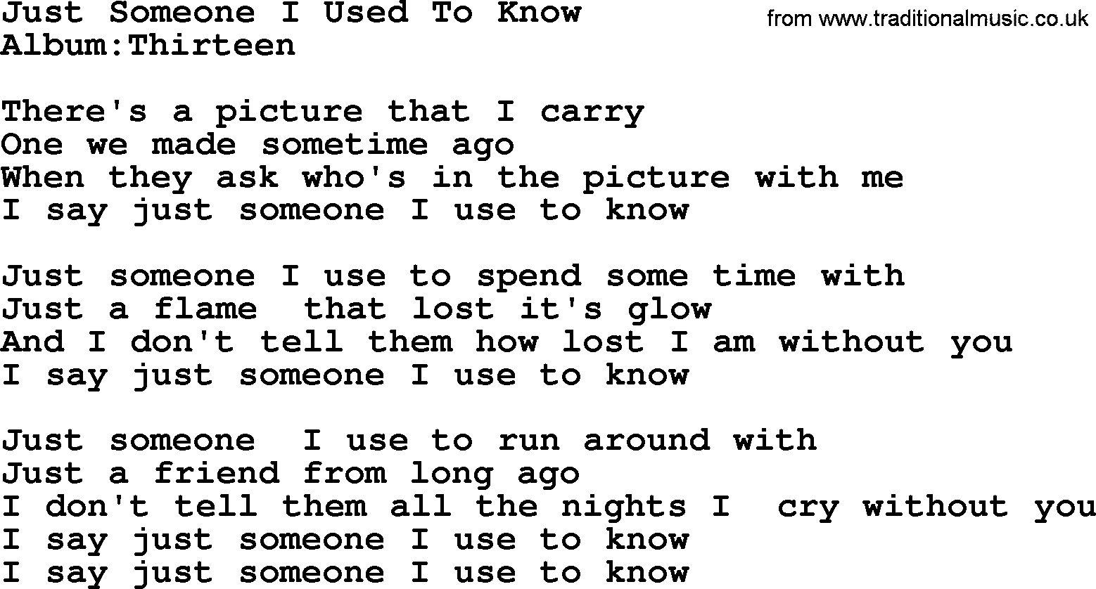 Emmylou Harris song: Just Someone I Used To Know lyrics