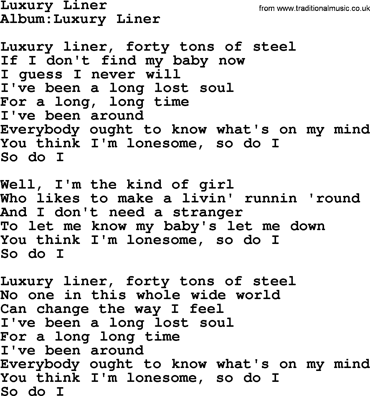 Emmylou Harris song: Luxury Liner lyrics