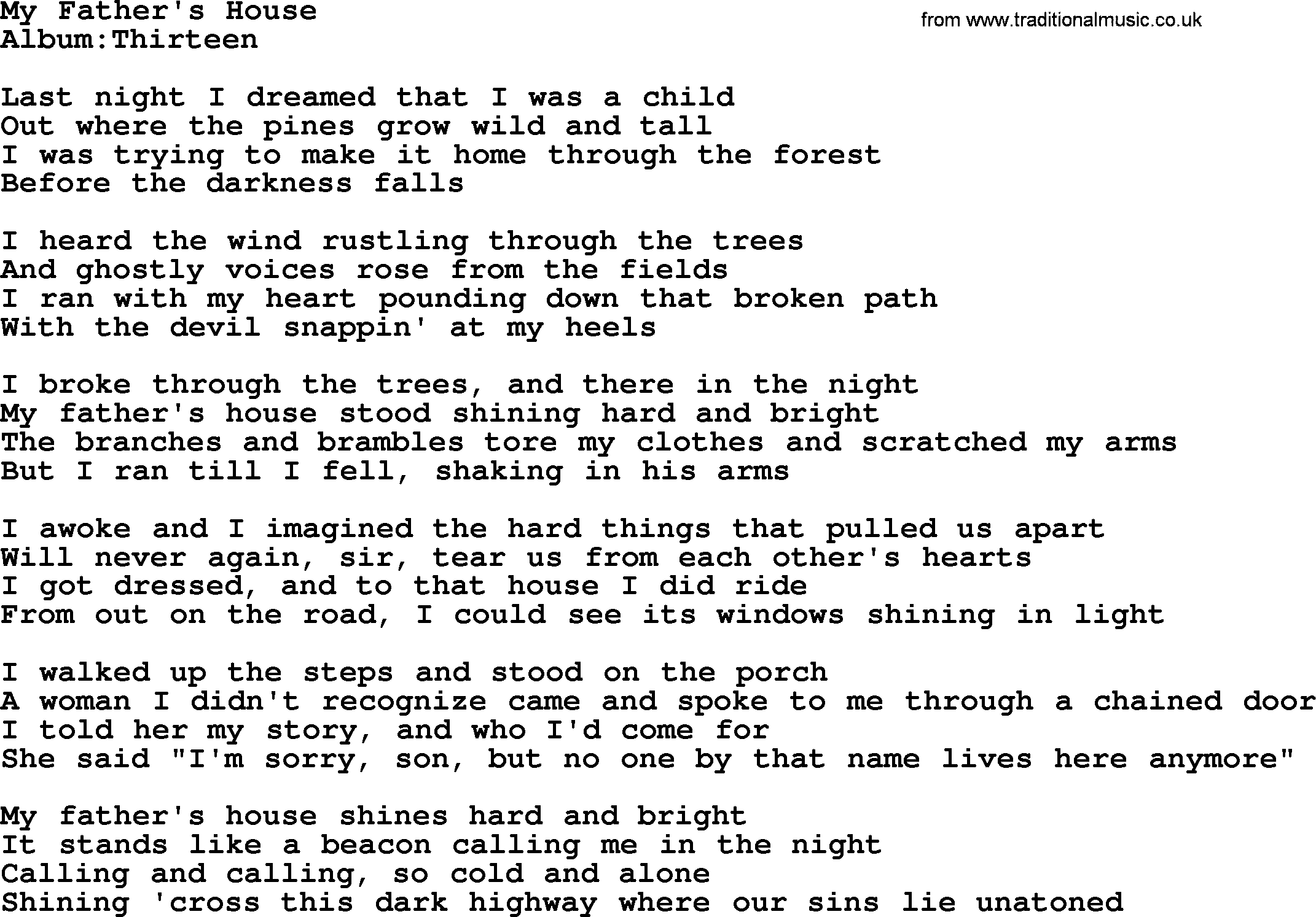 Emmylou Harris song: My Father's House lyrics