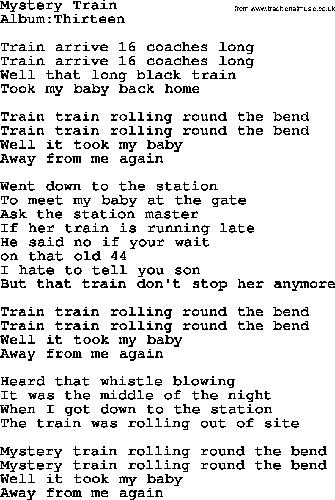 Emmylou Harris song: Mystery Train lyrics