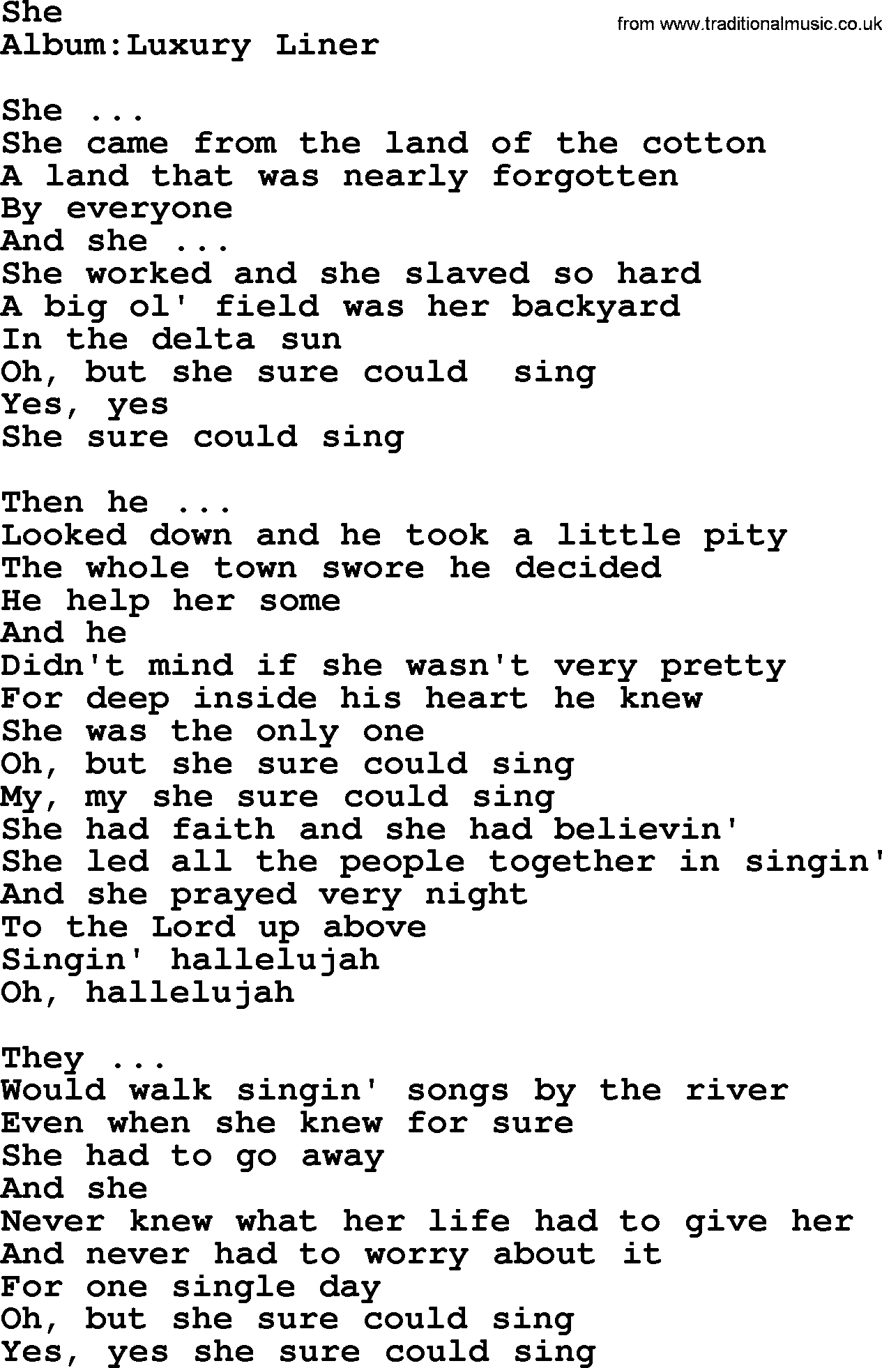 Emmylou Harris song: She lyrics