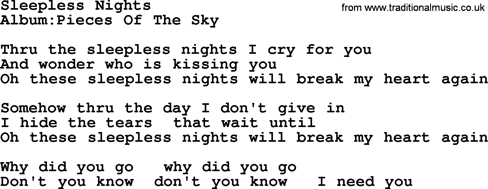 Emmylou Harris song: Sleepless Nights lyrics