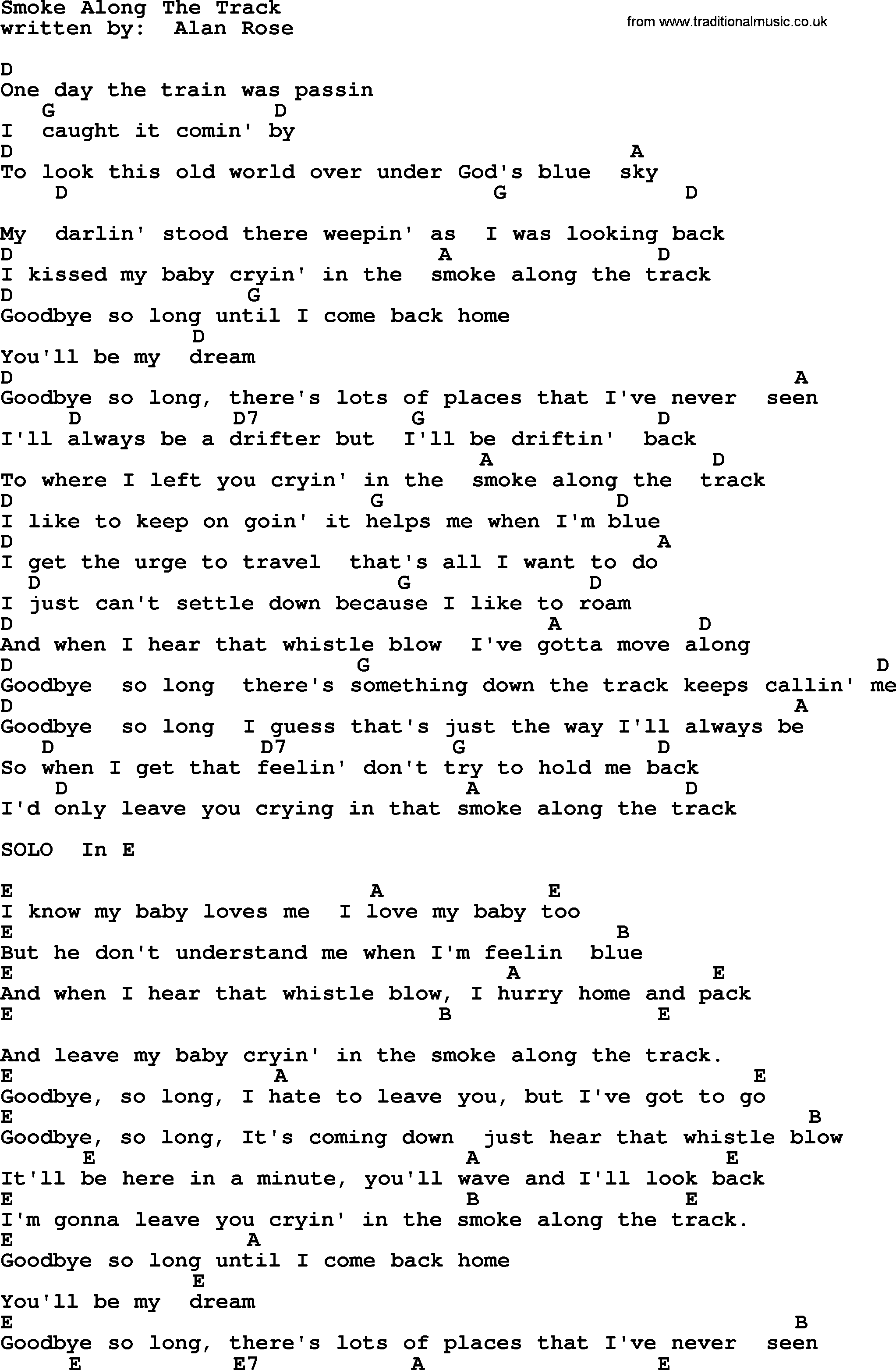 Emmylou Harris song: Smoke Along The Track lyrics and chords