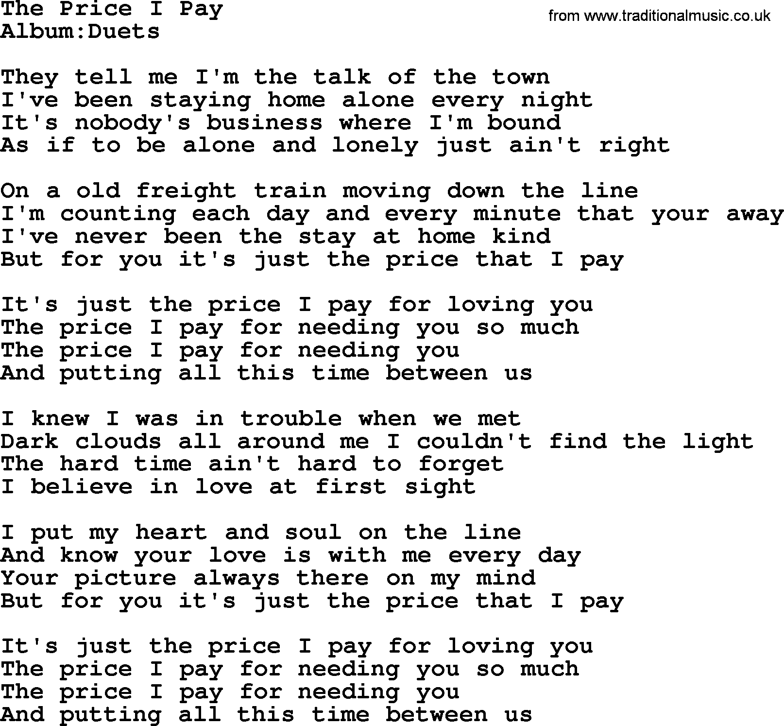 Emmylou Harris song: The Price I Pay lyrics