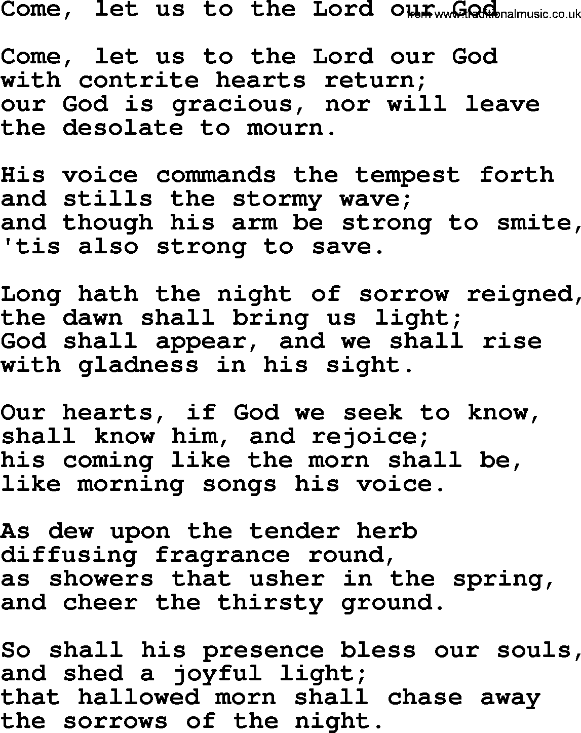 Epiphany Hymns, Hymn: Come, Let Us To The Lord Our God, lyrics with PDF