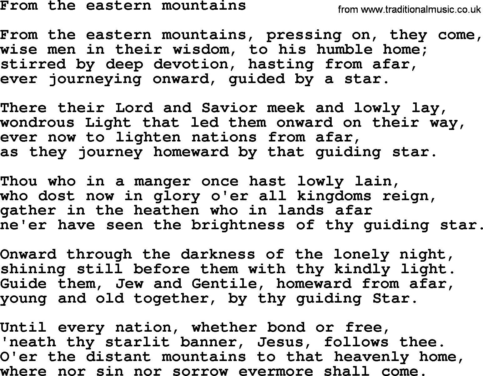 Epiphany Hymns, Hymn: From The Eastern Mountains, lyrics with PDF