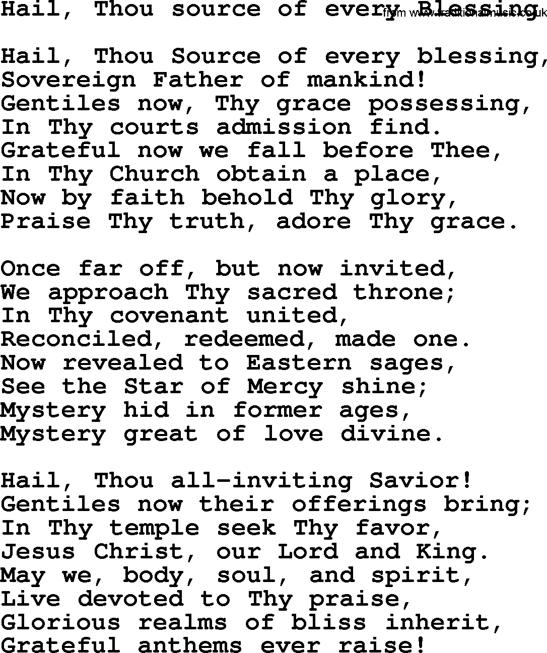Epiphany Hymns, Hymn: Hail, Thou Source Of Every Blessing, lyrics with PDF