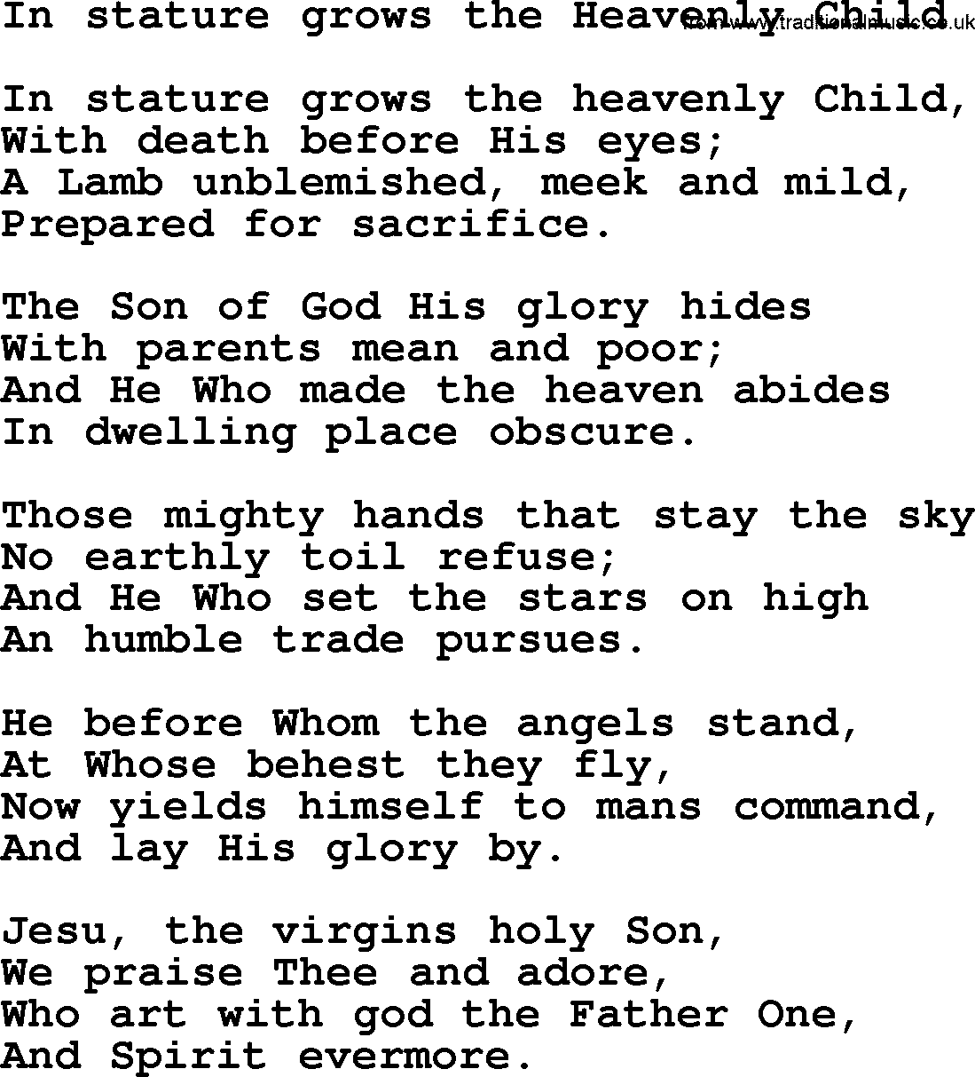 Epiphany Hymns, Hymn: In Stature Grows The Heavenly Child, lyrics with PDF