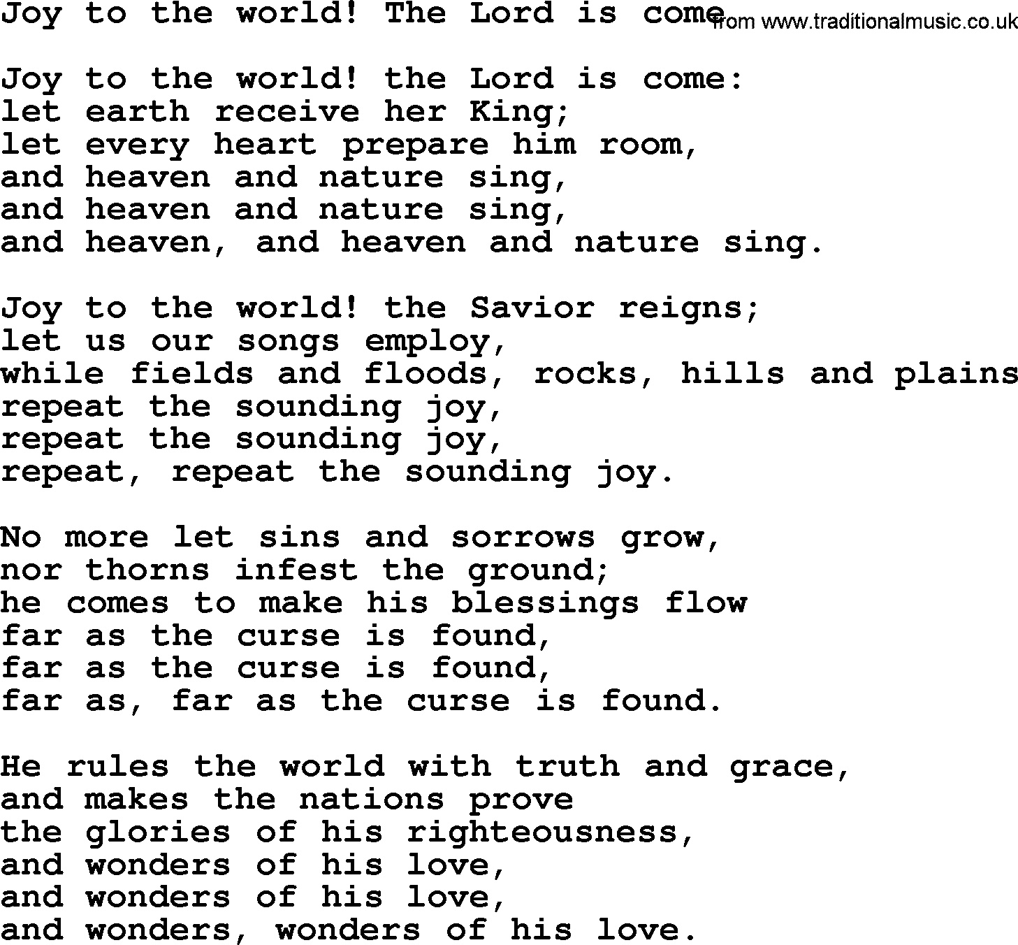 Epiphany Hymns, Hymn: Joy To The World! The Lord Is Come, lyrics with PDF