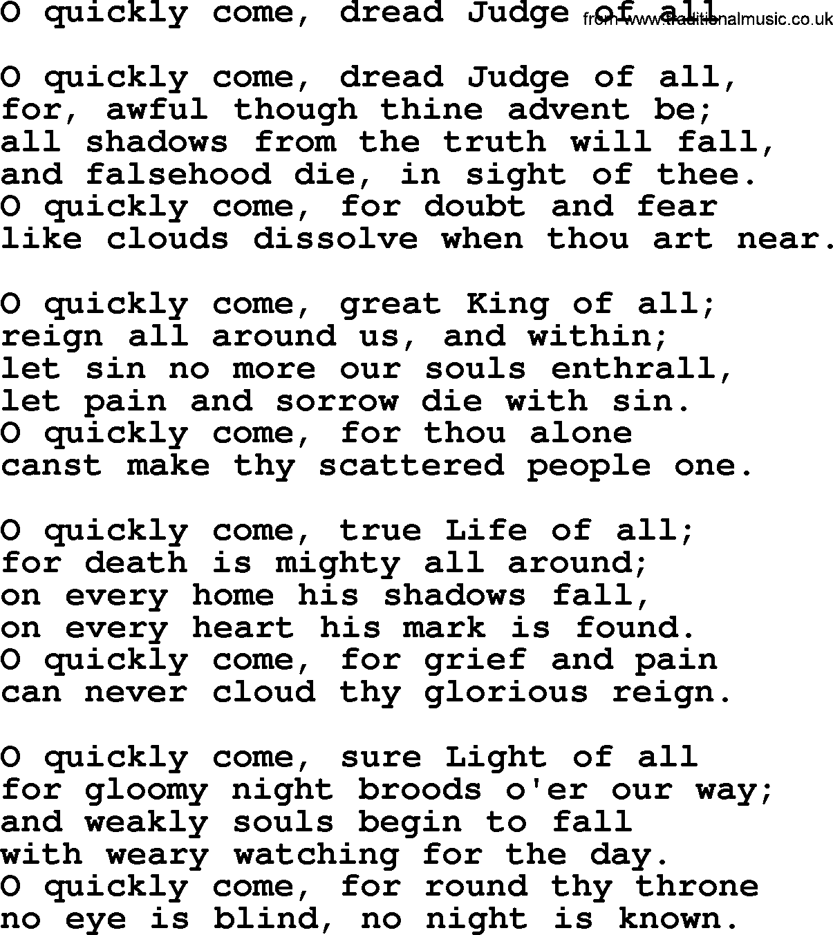 Epiphany Hymns, Hymn: O Quickly Come, Dread Judge Of All, lyrics with PDF