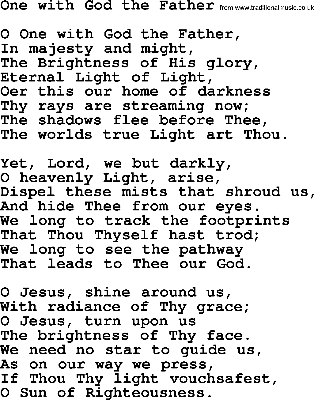 Epiphany Hymns, Hymn: One With God The Father, lyrics with PDF