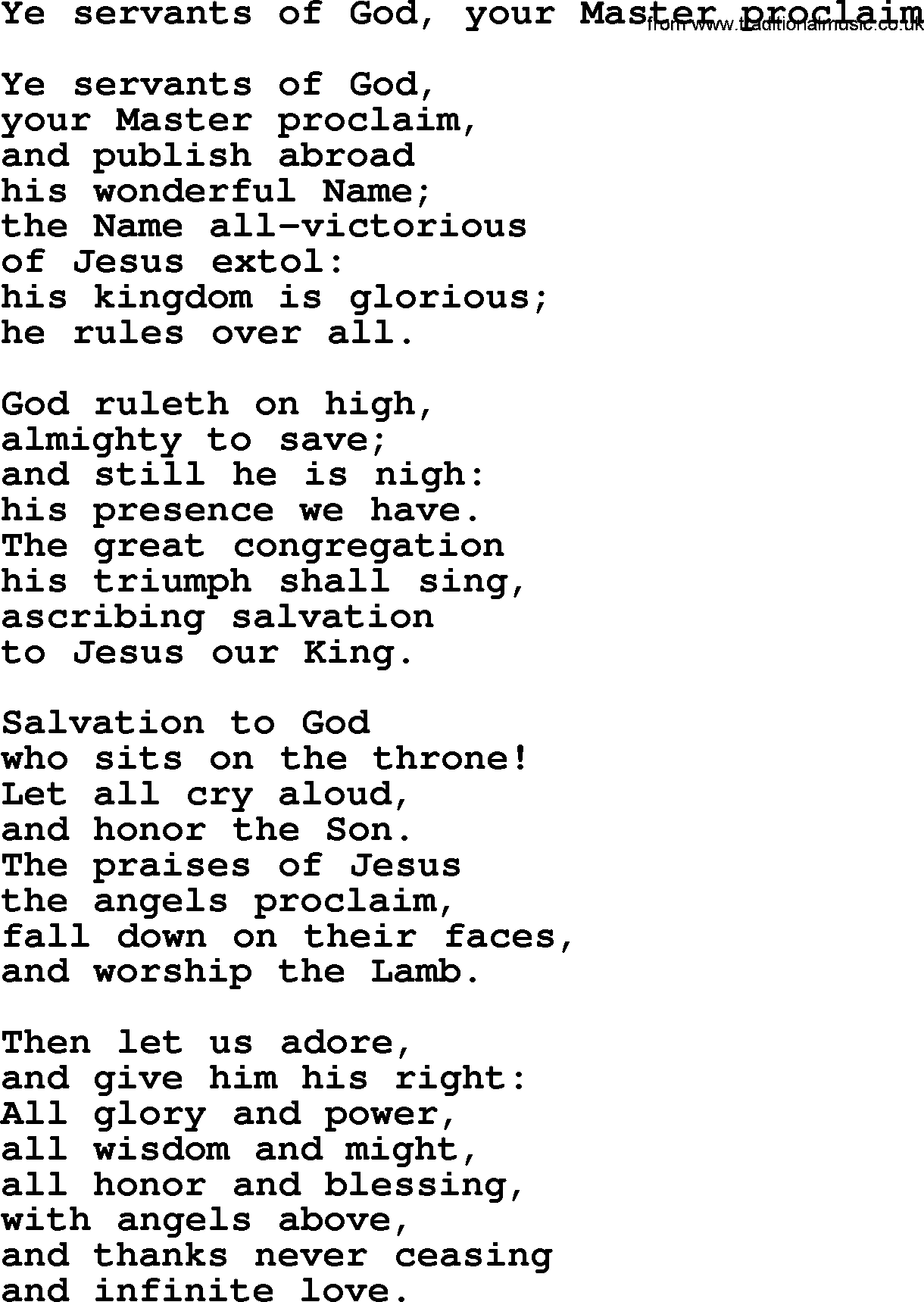 Epiphany Hymns, Hymn: Ye Servants Of God, Your Master Proclaim, lyrics with PDF