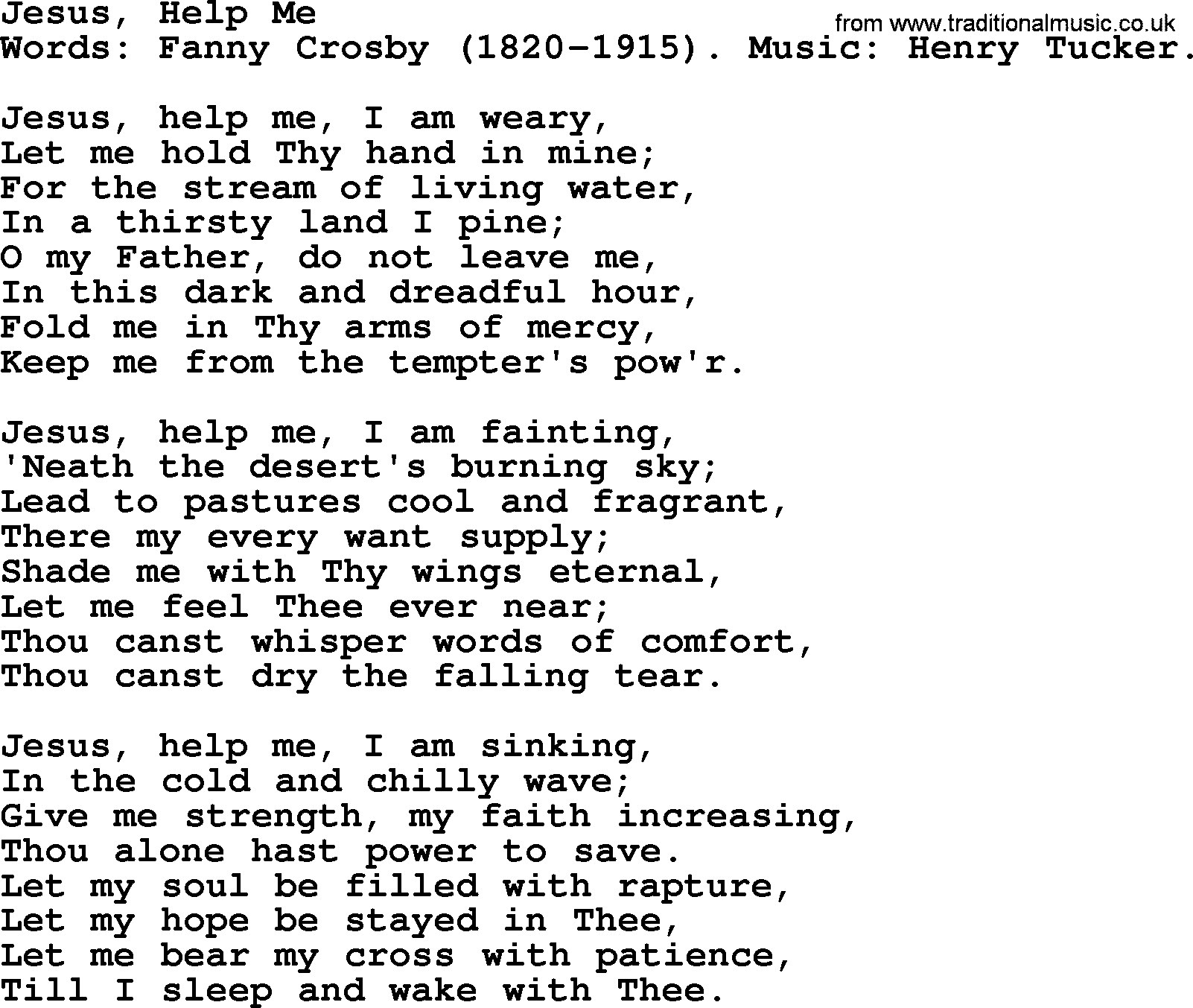 Fanny Crosby song: Jesus, Help Me, lyrics