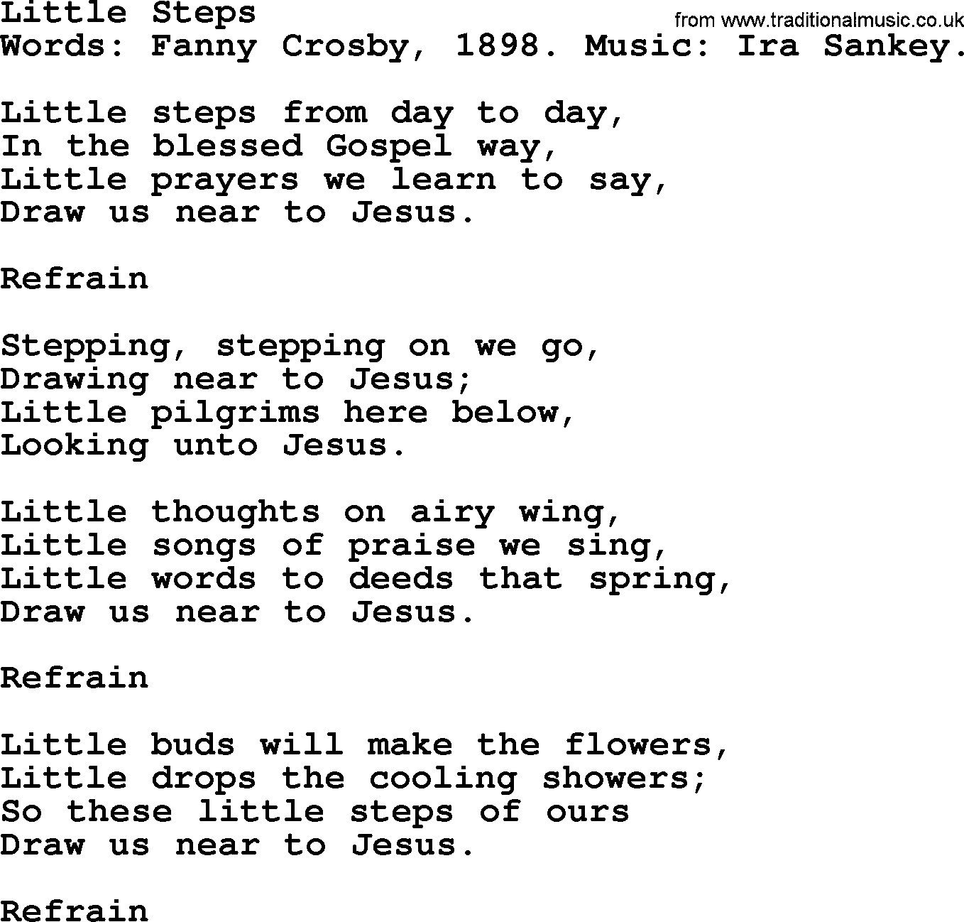 Fanny Crosby song: Little Steps, lyrics