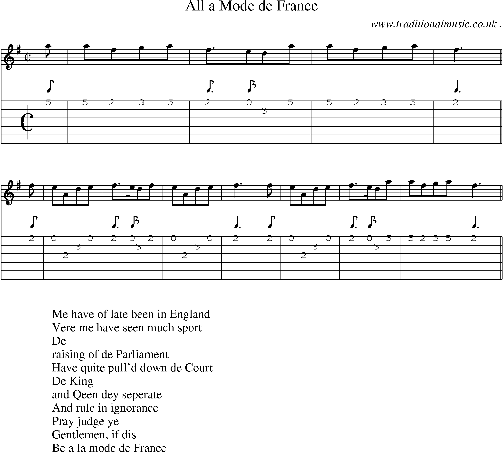 Sheet-Music and Guitar Tabs for All A Mode De France