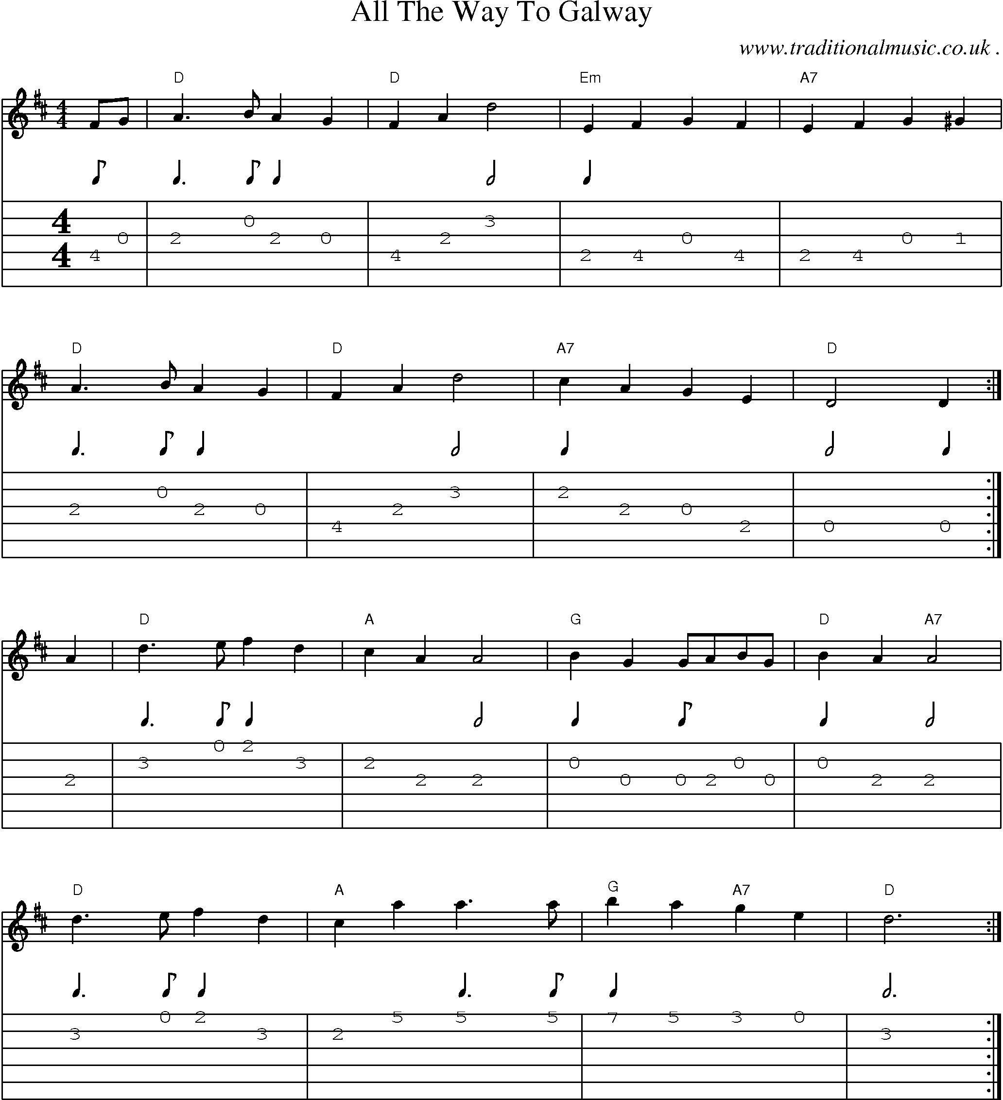 Sheet-Music and Guitar Tabs for All The Way To Galway