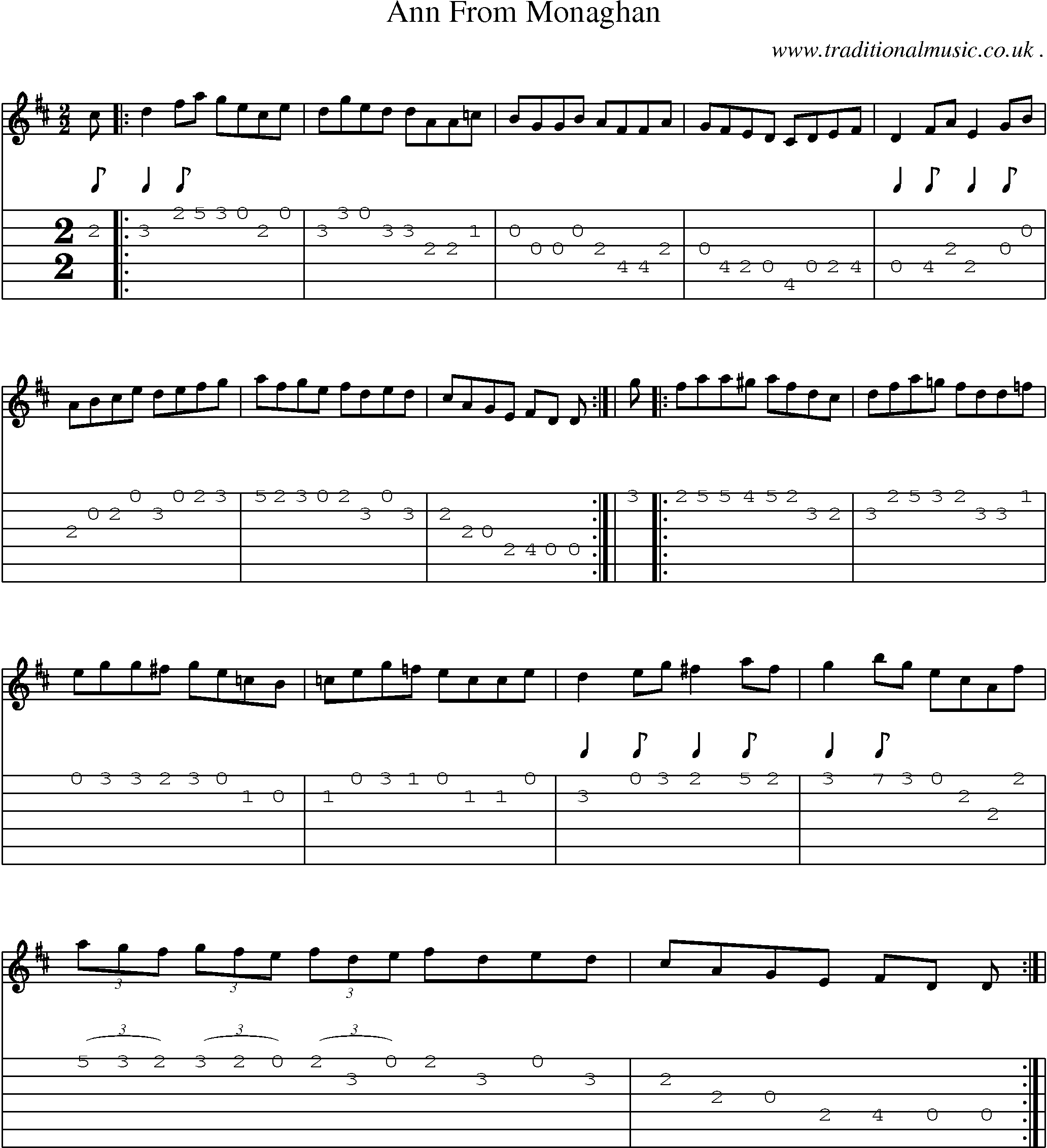 Sheet-Music and Guitar Tabs for Ann From Monaghan