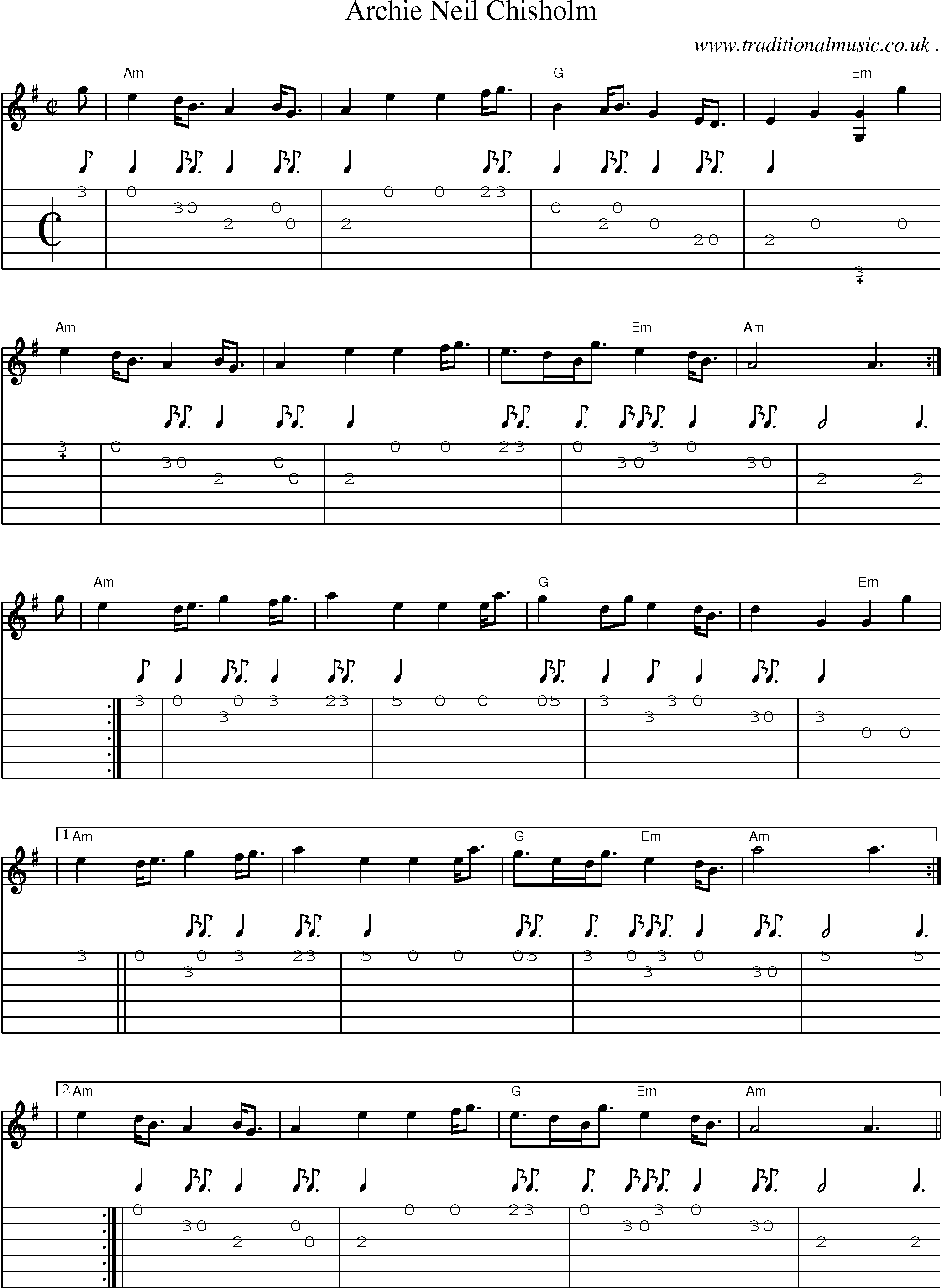 Sheet-Music and Guitar Tabs for Archie Neil Chisholm