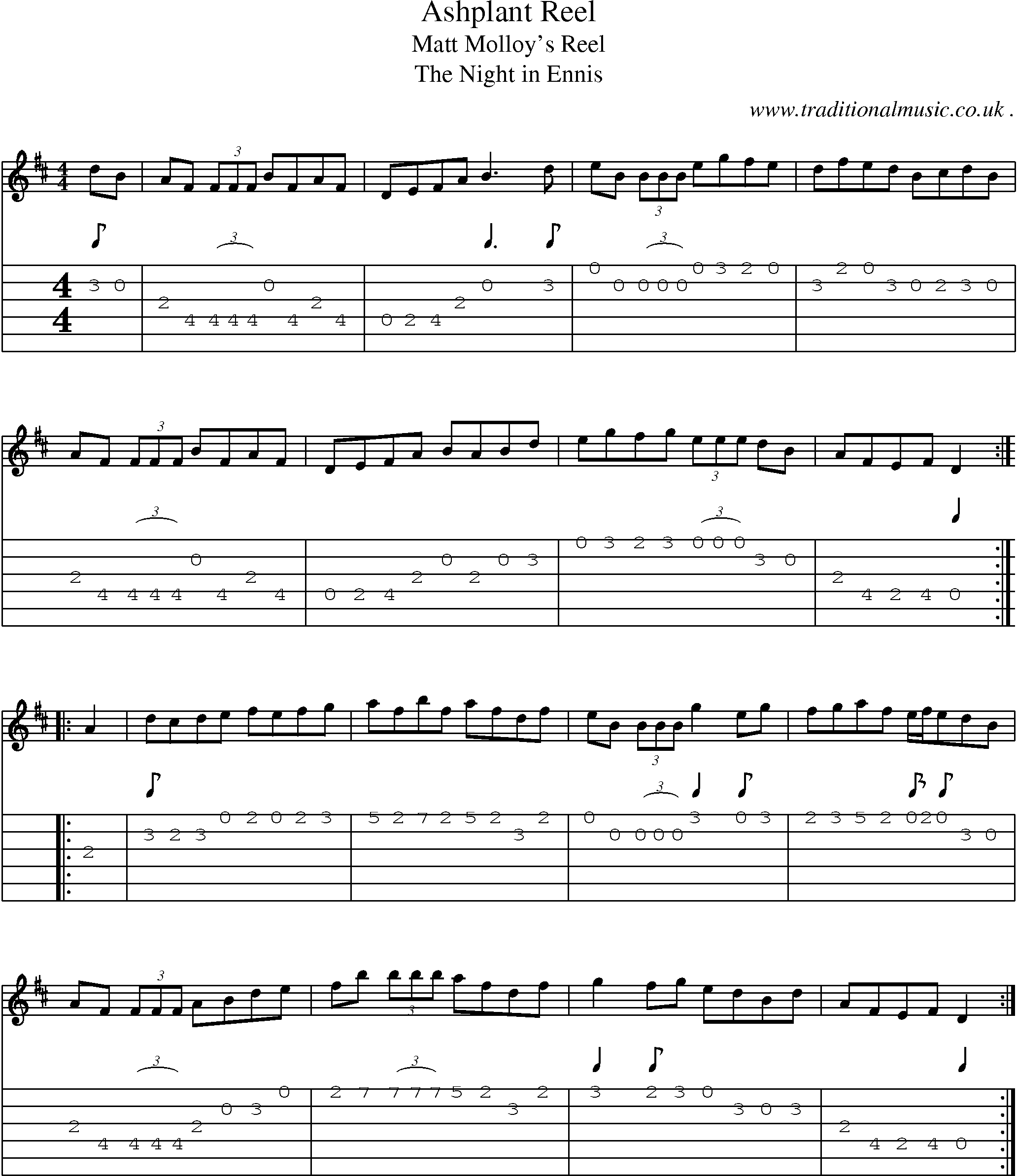 Sheet-Music and Guitar Tabs for Ashplant Reel