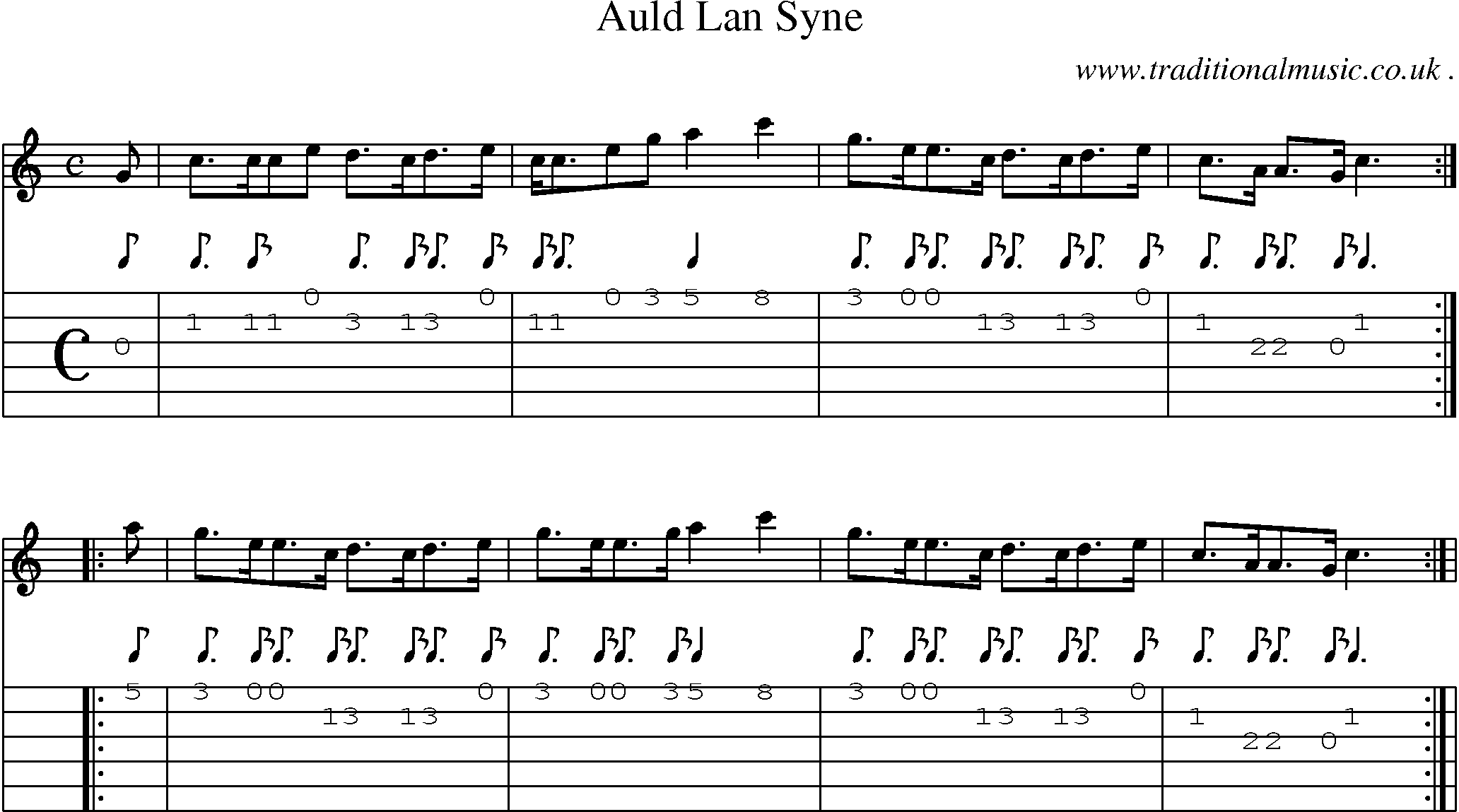 Sheet-Music and Guitar Tabs for Auld Lan Syne