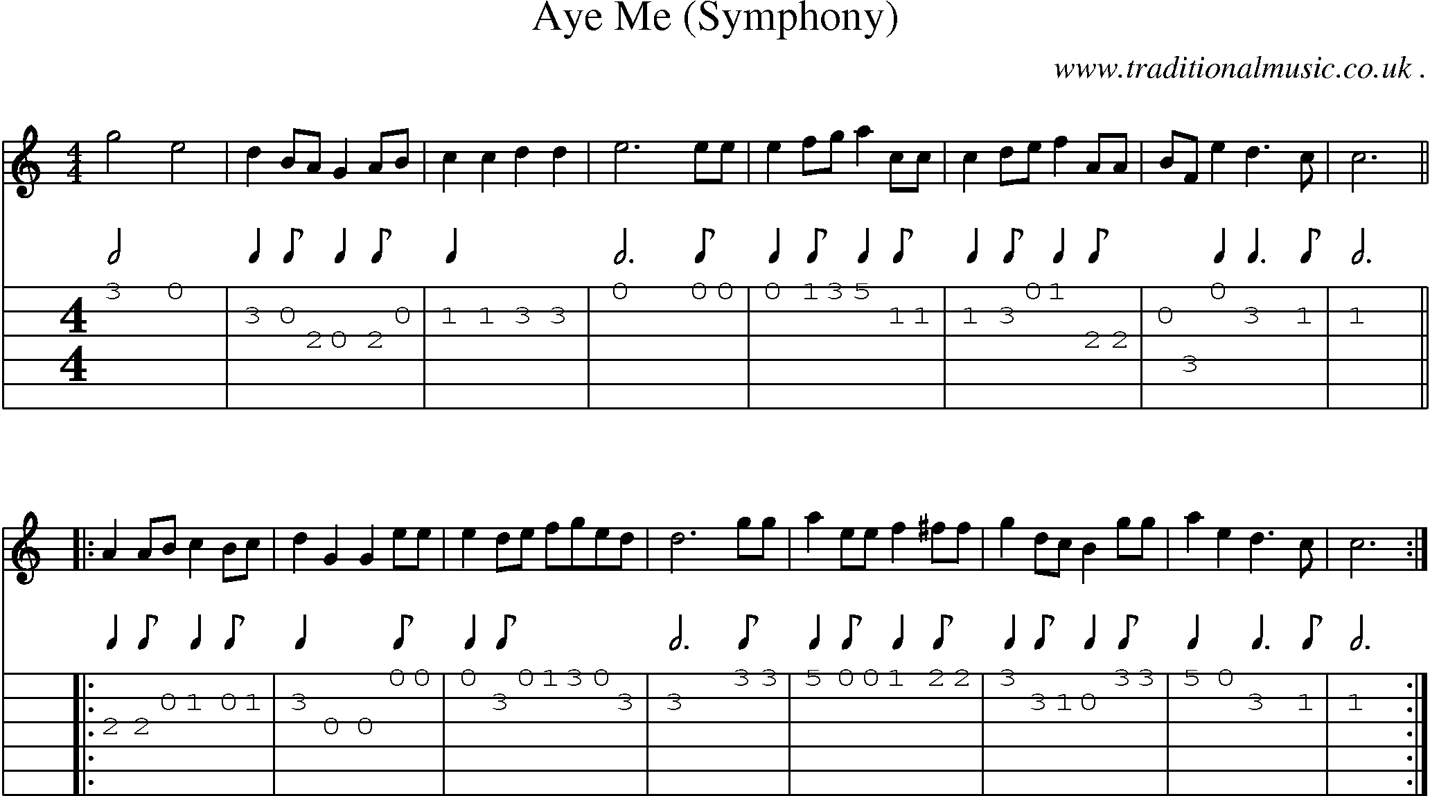 Sheet-Music and Guitar Tabs for Aye Me (symphony)