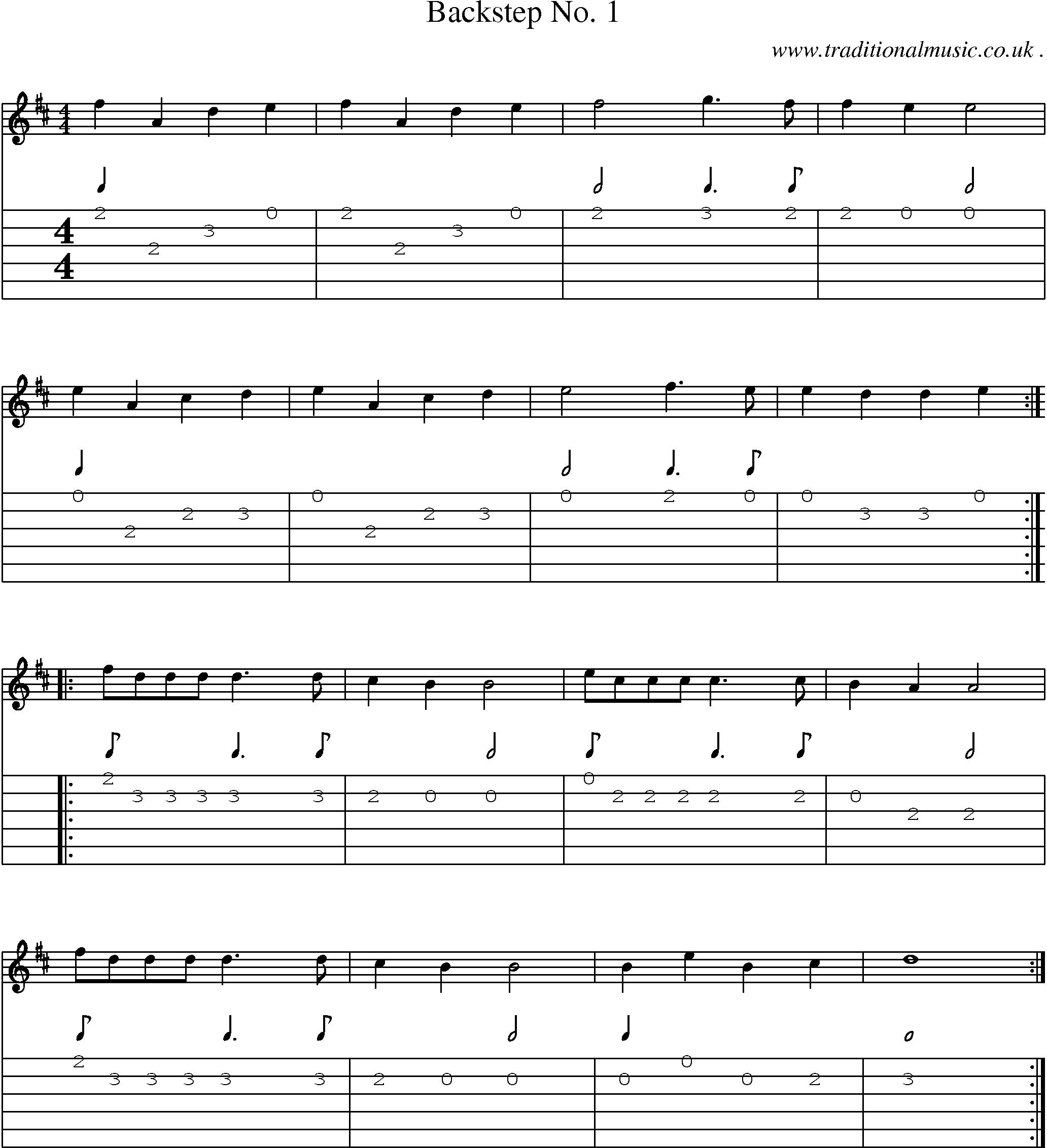 Sheet-Music and Guitar Tabs for Backstep No 1
