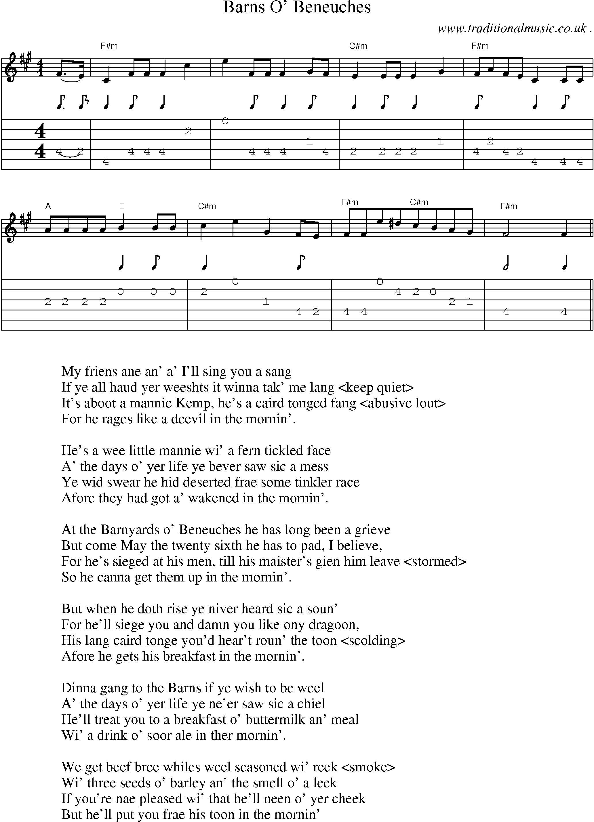 Sheet-Music and Guitar Tabs for Barns O Beneuches