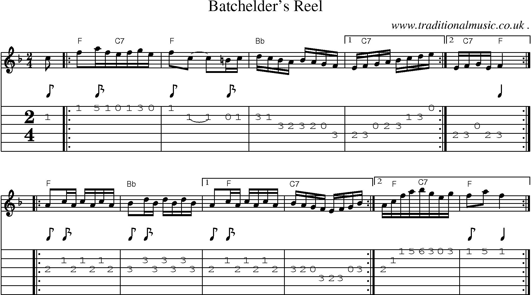 Sheet-Music and Guitar Tabs for Batchelders Reel