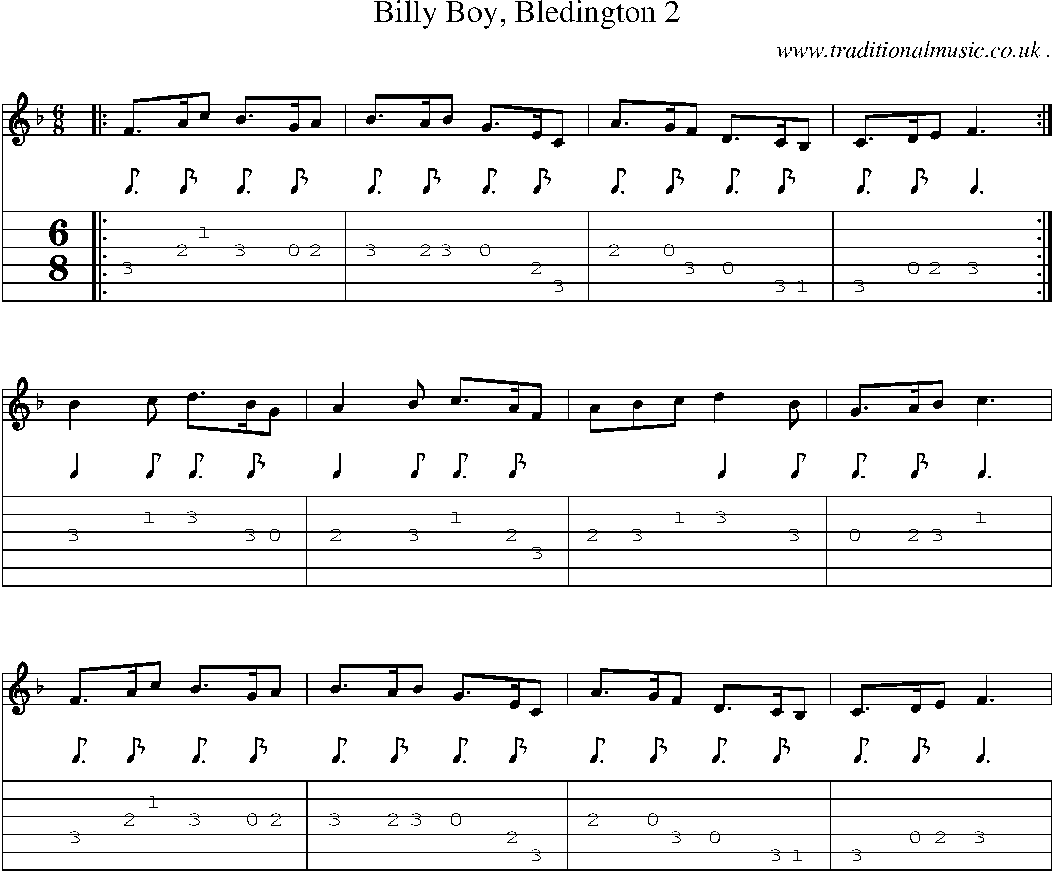 Sheet-Music and Guitar Tabs for Billy Boy Bledington 2