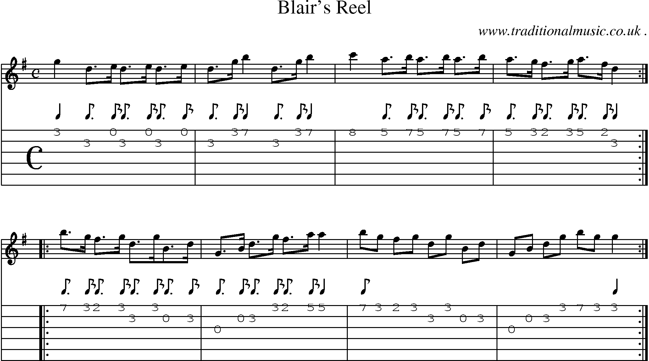 Sheet-Music and Guitar Tabs for Blairs Reel