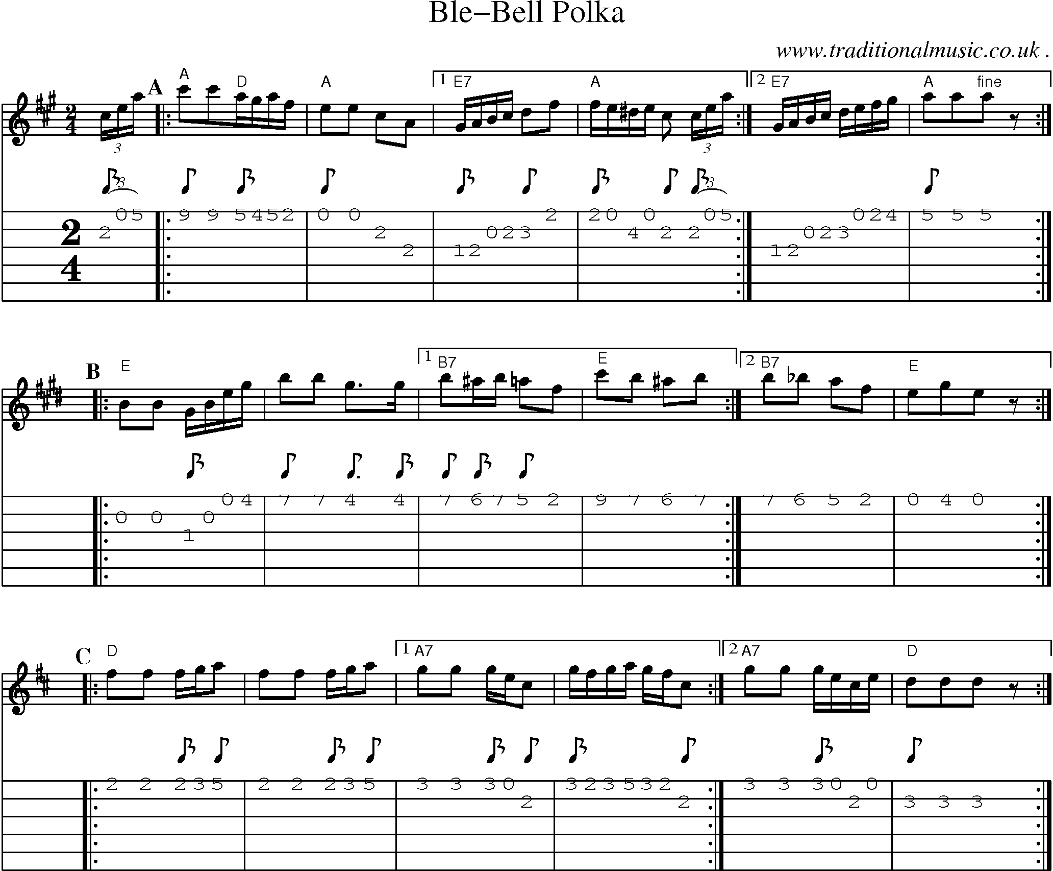 Sheet-Music and Guitar Tabs for Ble-bell Polka