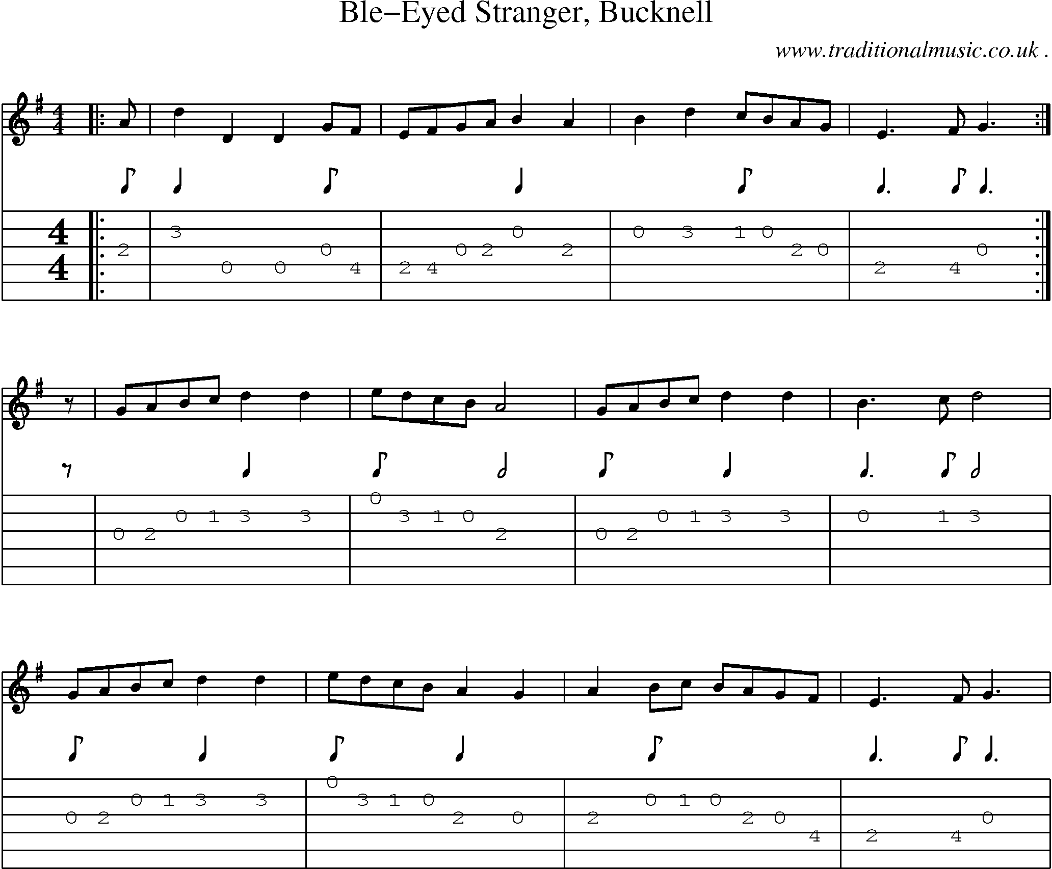 Sheet-Music and Guitar Tabs for Ble-eyed Stranger Bucknell