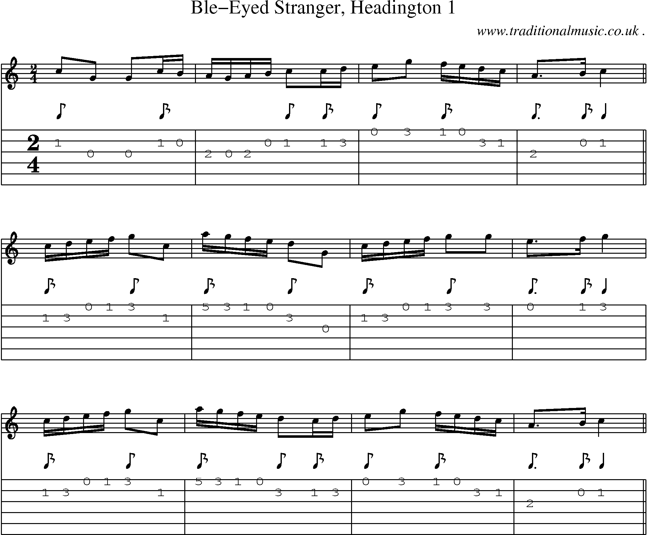 Sheet-Music and Guitar Tabs for Ble-eyed Stranger Headington 1