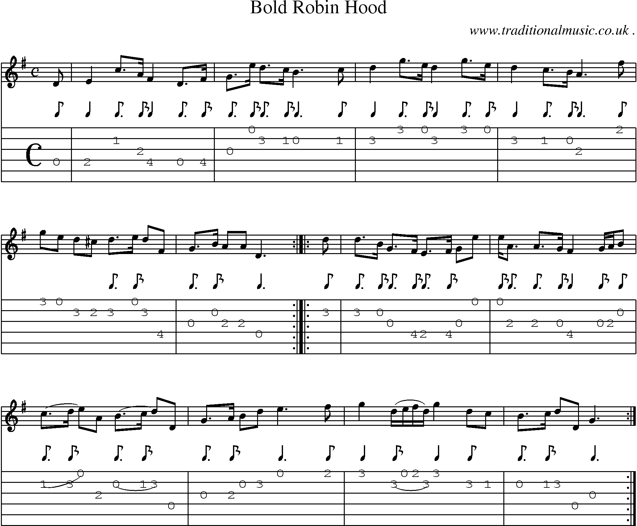 Sheet-Music and Guitar Tabs for Bold Robin Hood