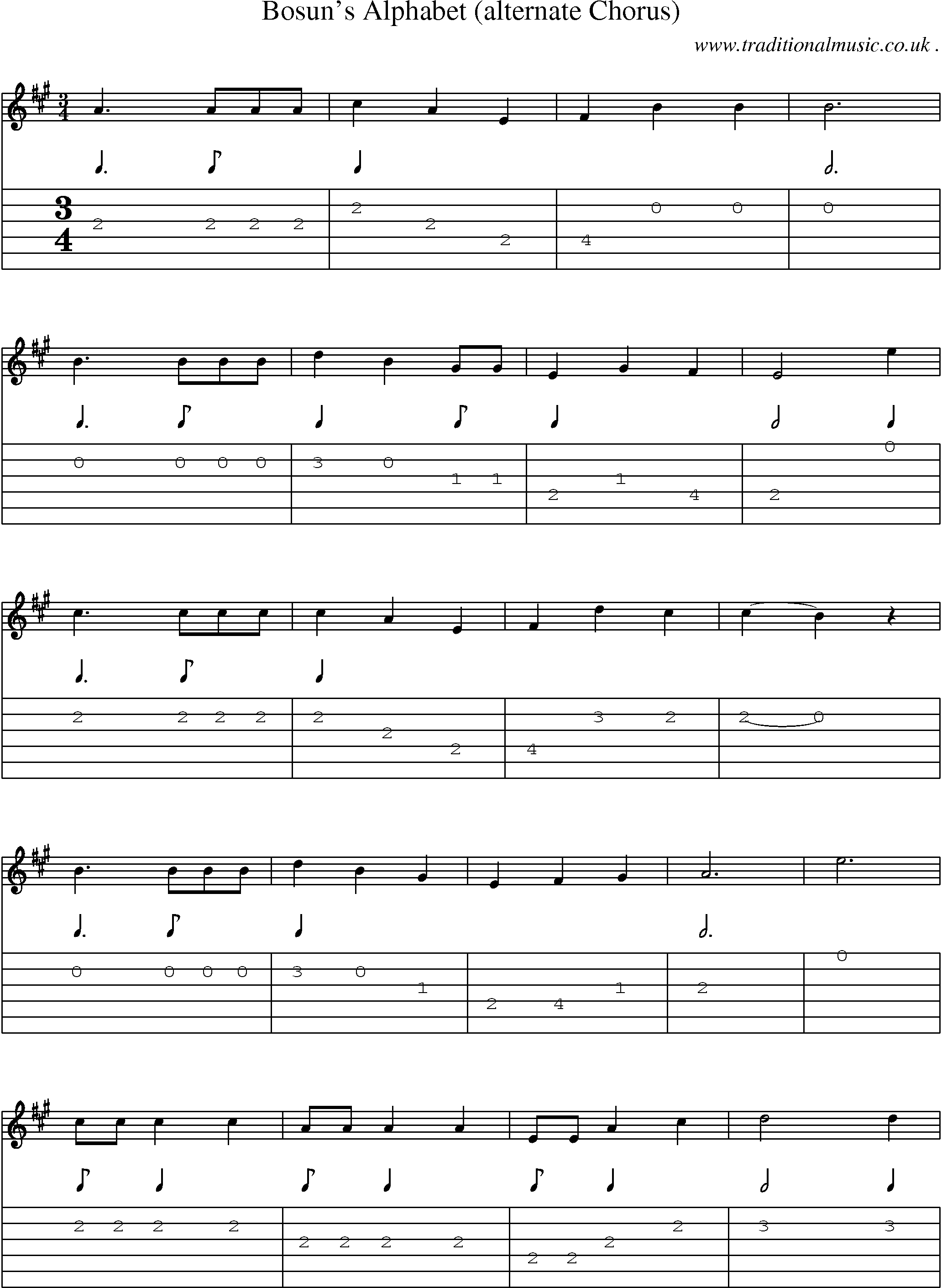 Sheet-Music and Guitar Tabs for Bosuns Alphabet (alternate Chorus)
