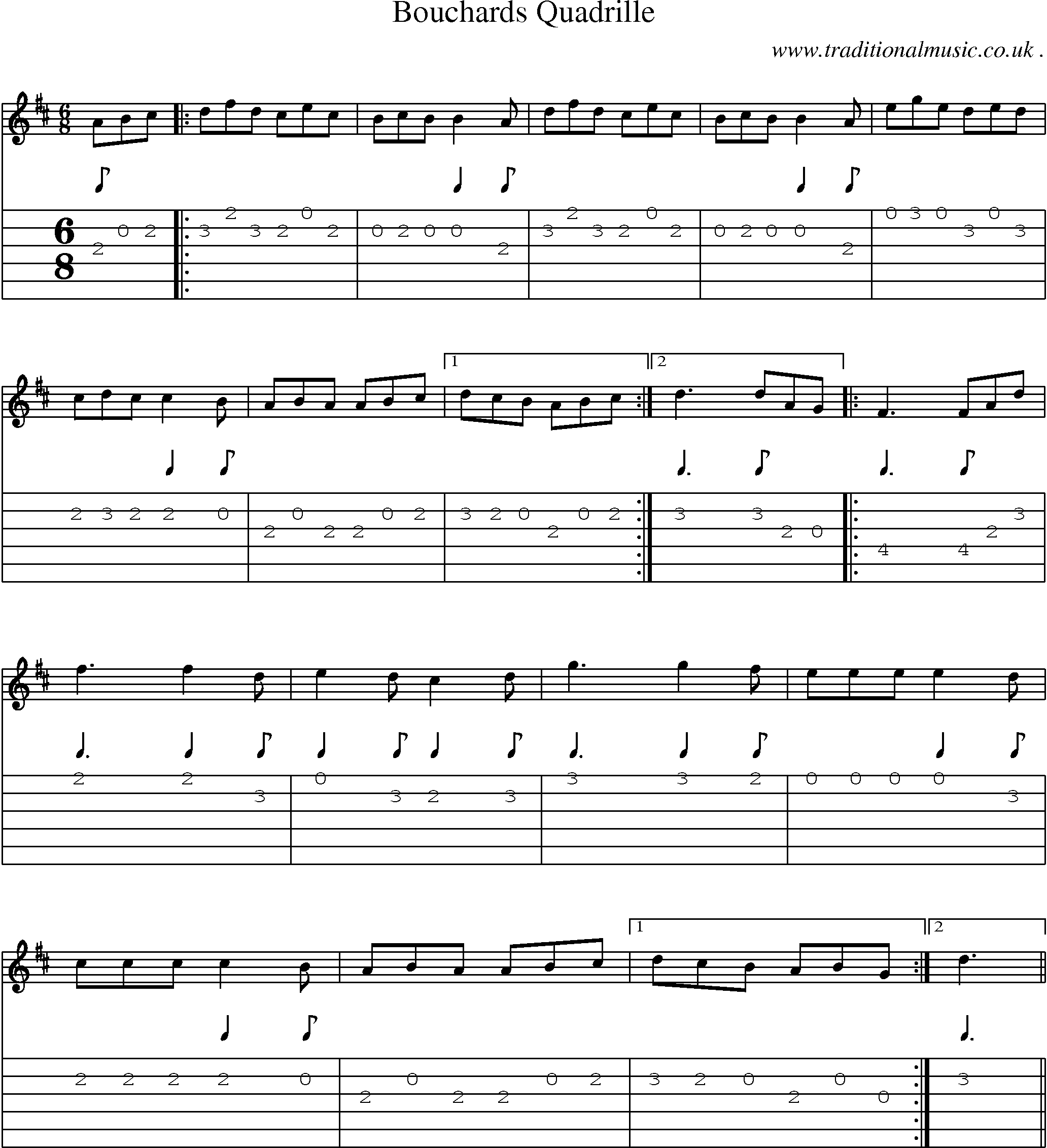 Sheet-Music and Guitar Tabs for Bouchards Quadrille